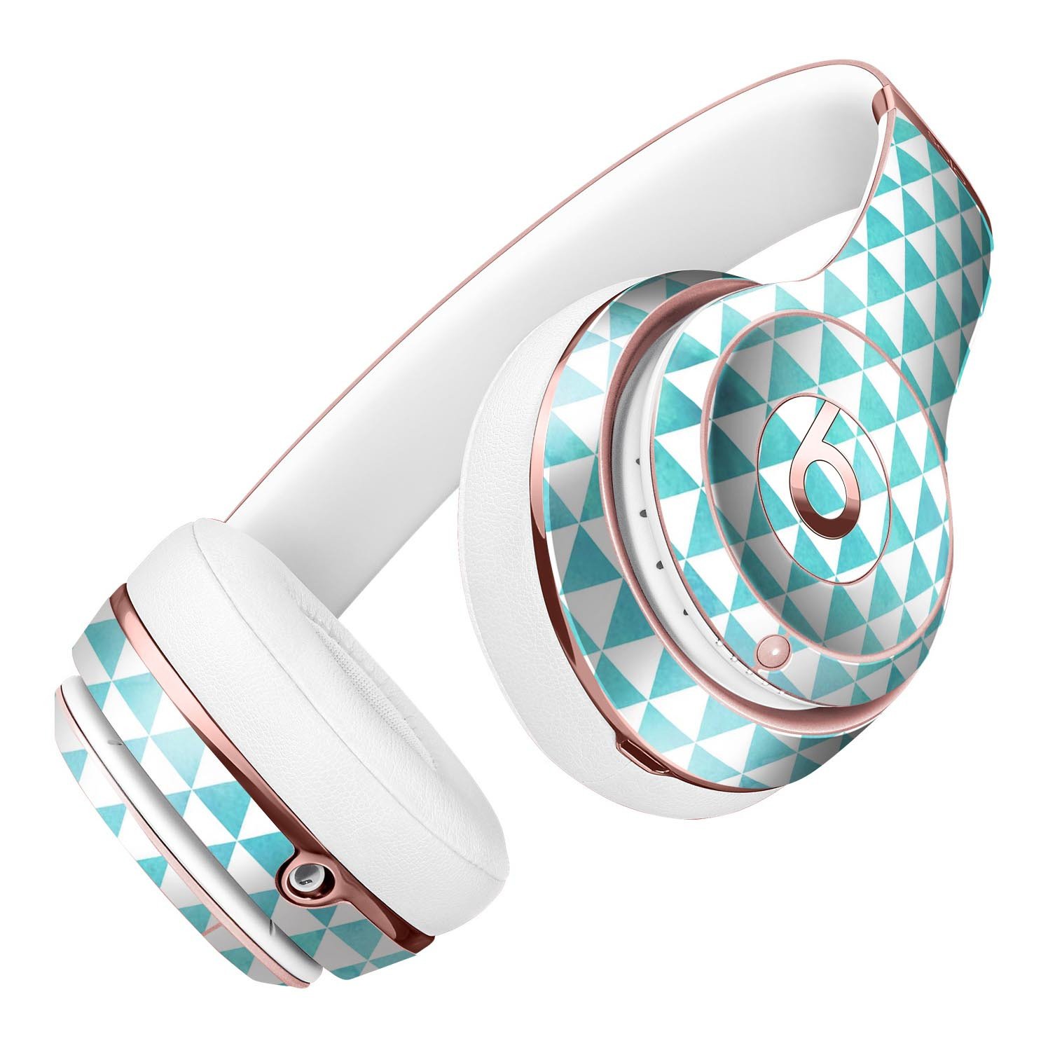 Blue-Green Watercolor Triangle Pattern Skin Kit for Beats by Dre Solo 3 Wireless Headphones, showcasing vibrant colors and unique design.