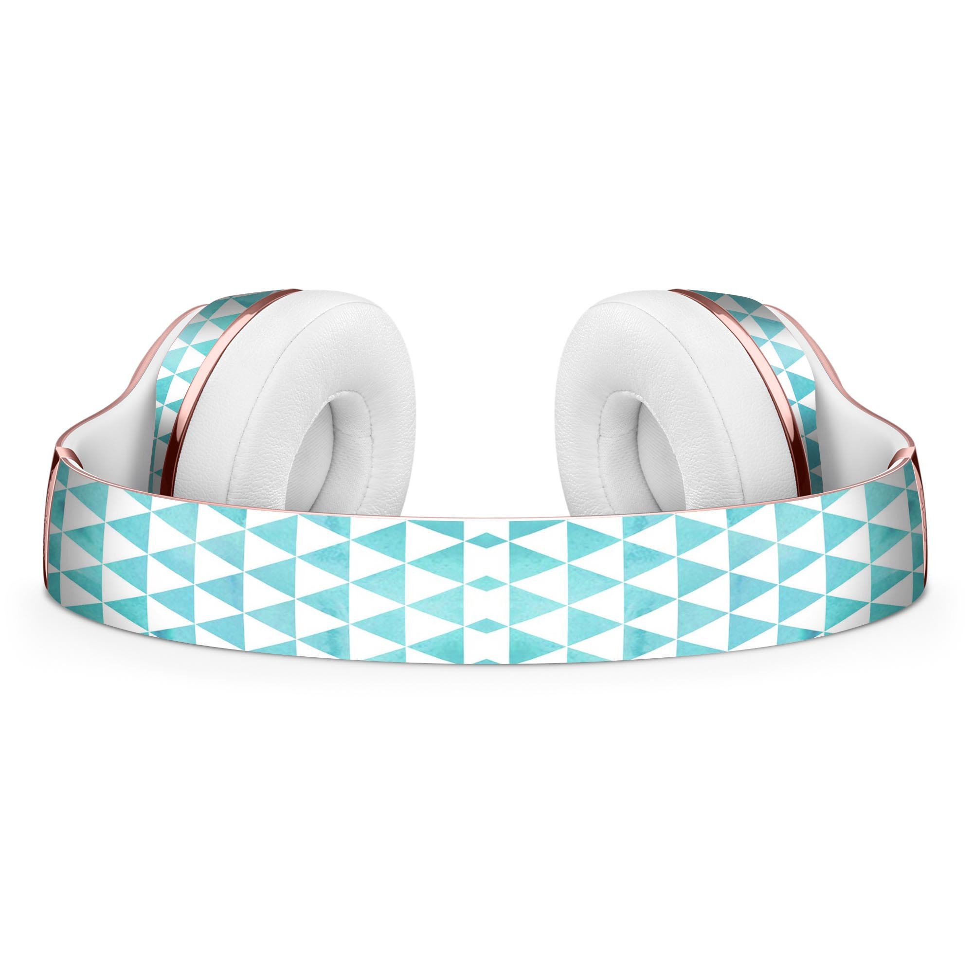 Blue-Green Watercolor Triangle Pattern Skin Kit for Beats by Dre Solo 3 Wireless Headphones, showcasing vibrant colors and unique design.