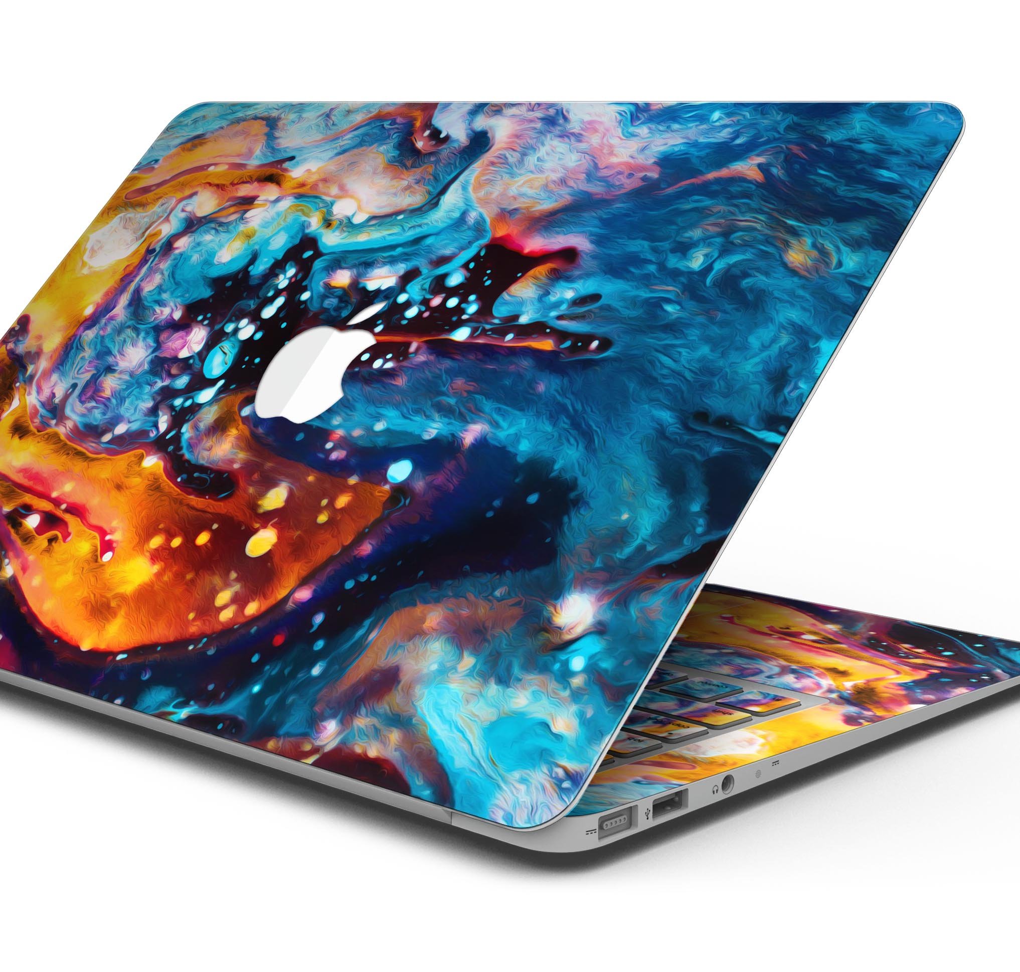 Blurred Abstract Flow V12 skin decal wrap kit for Apple MacBook, showcasing vibrant colors and a sleek design.