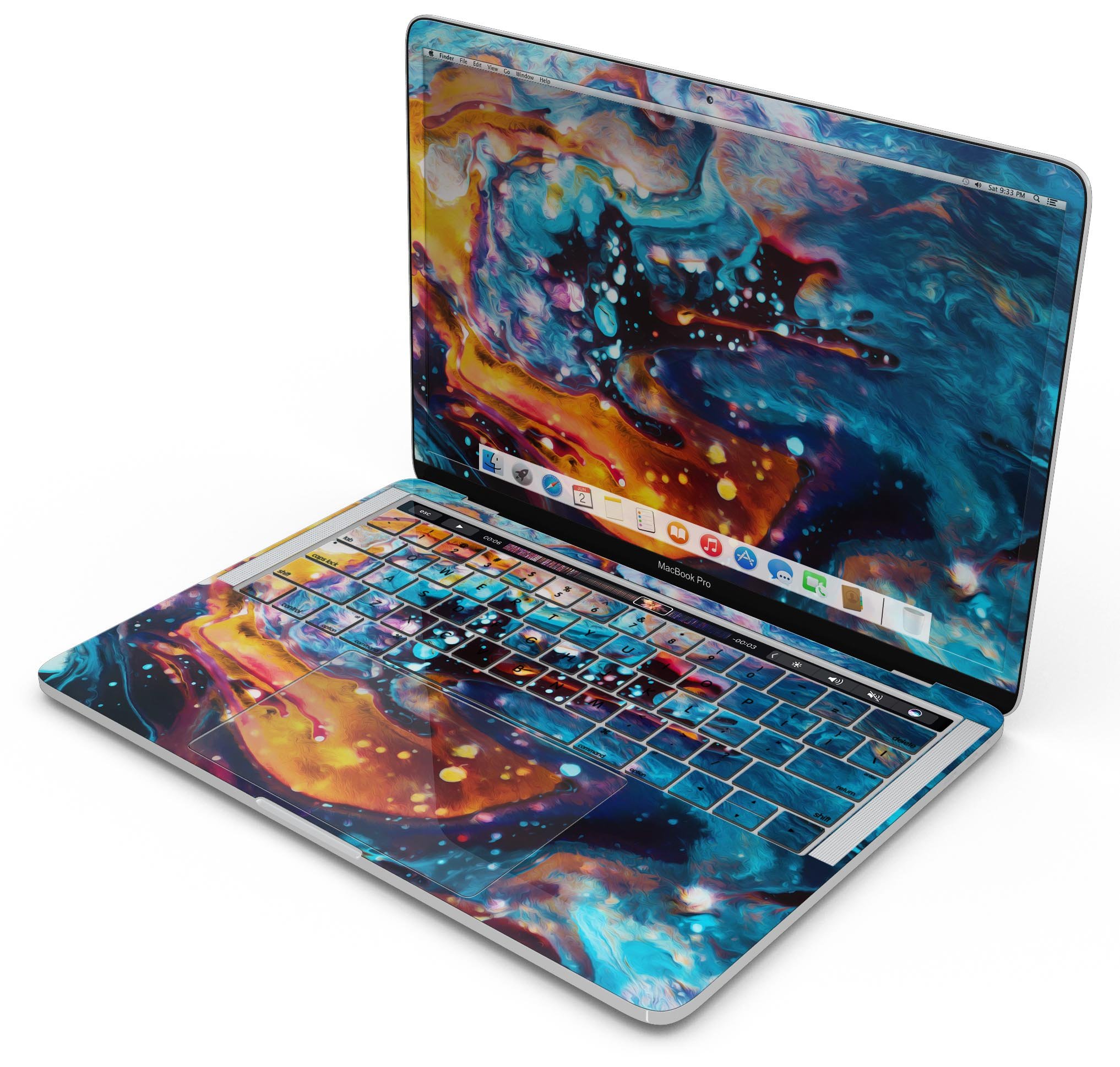 Blurred Abstract Flow V12 skin decal wrap kit for Apple MacBook, showcasing vibrant colors and a sleek design.