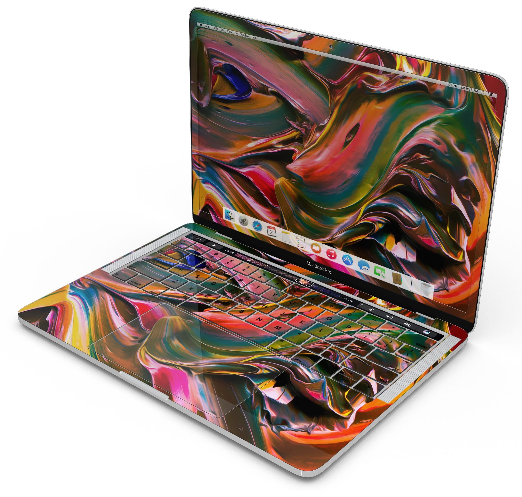 Blurred Abstract Flow V18 skin decal wrap kit for MacBook, showcasing vibrant abstract design and premium vinyl material.