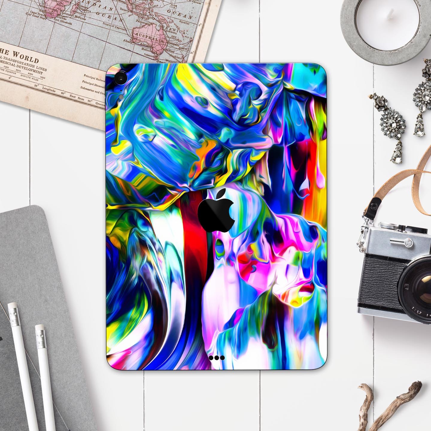 Blurred Abstract Flow V21 skin decal for Apple iPad, showcasing a vibrant abstract design with a smooth finish.