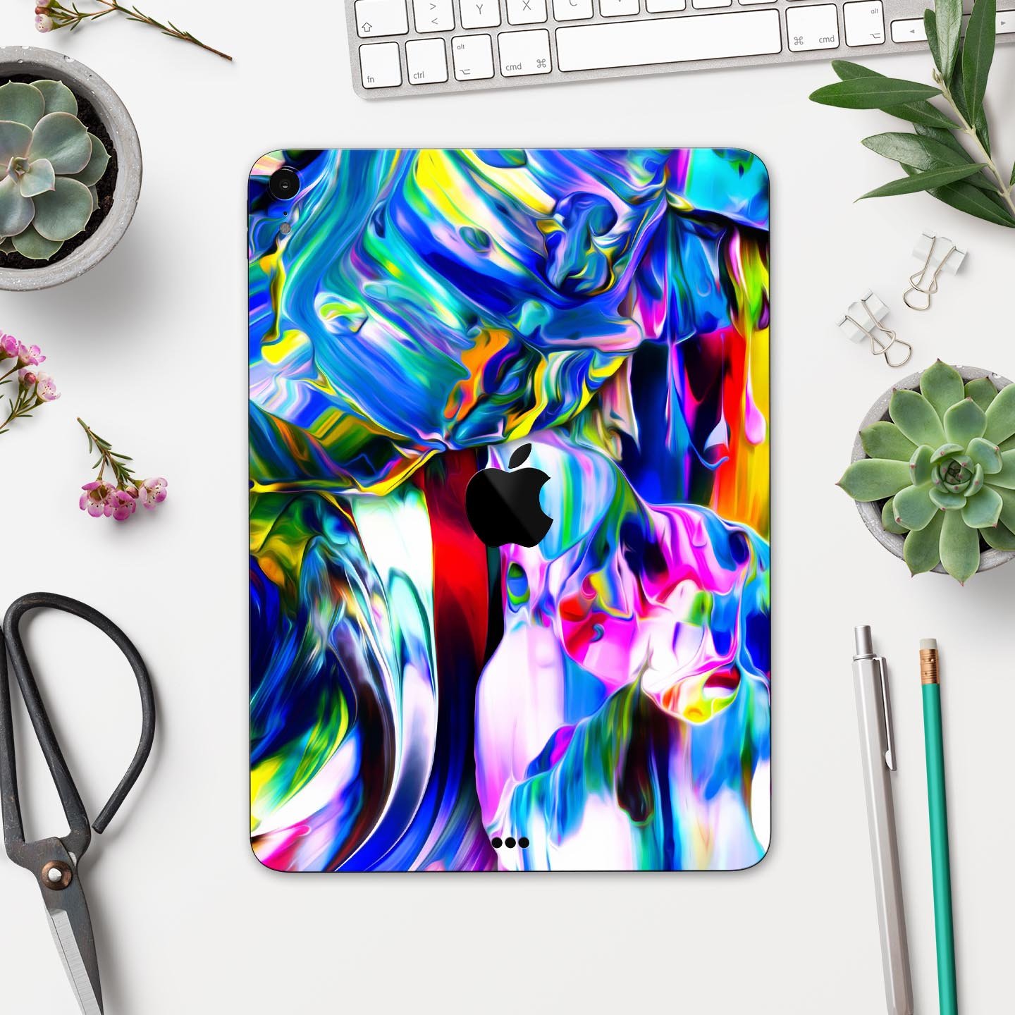 Blurred Abstract Flow V21 skin decal for Apple iPad, showcasing a vibrant abstract design with a smooth finish.