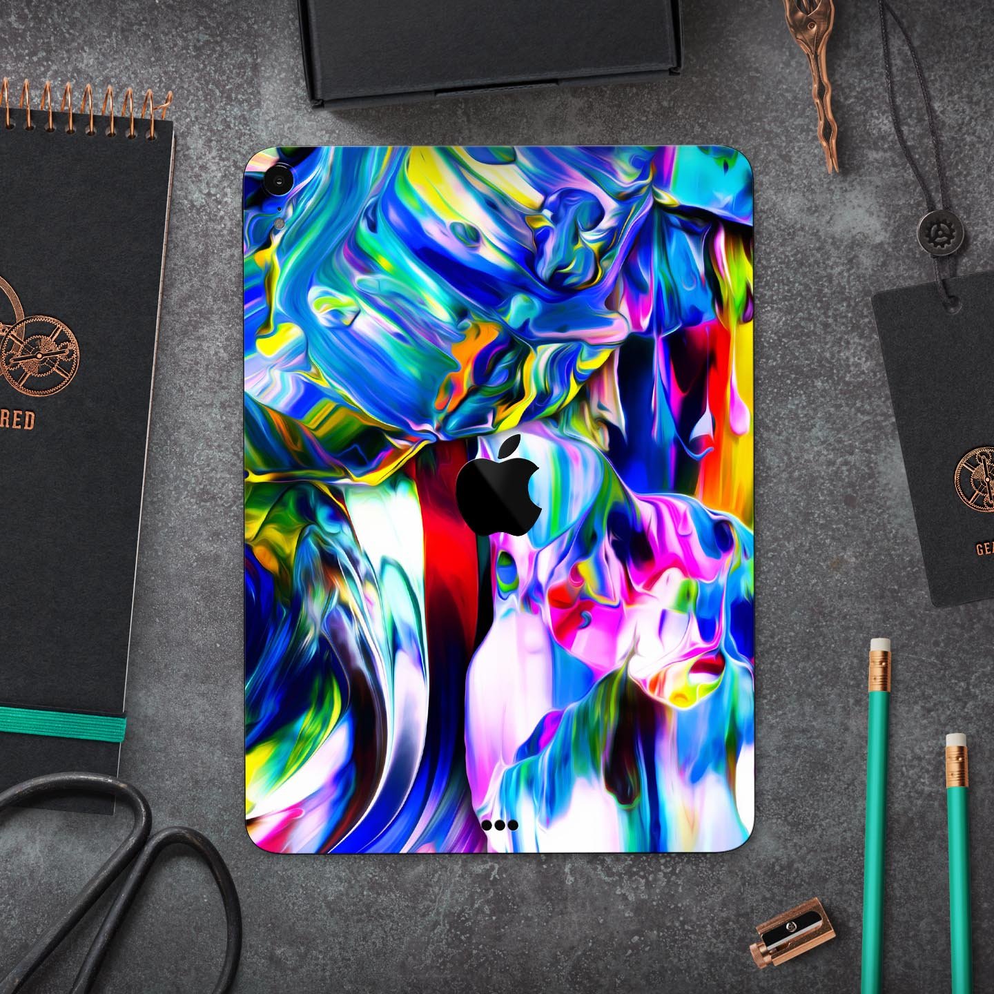 Blurred Abstract Flow V21 skin decal for Apple iPad, showcasing a vibrant abstract design with a smooth finish.
