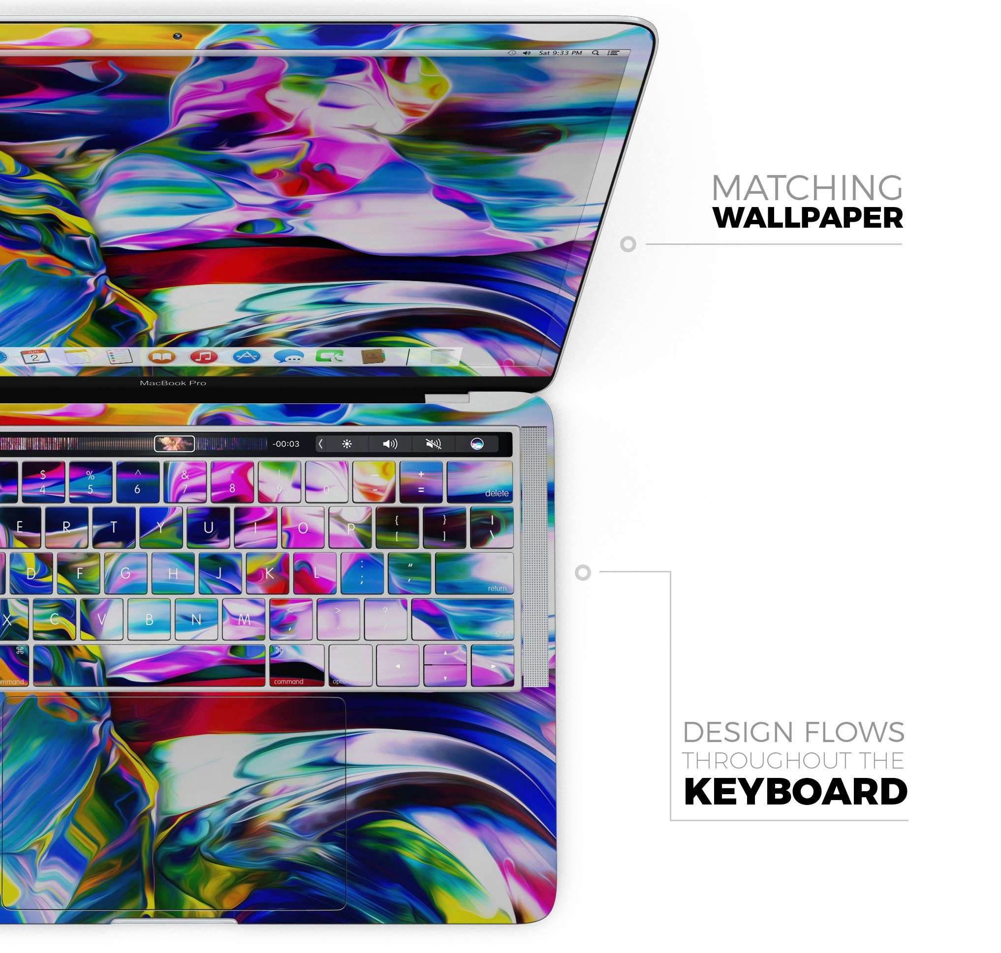 Blurred Abstract Flow V21 skin decal wrap kit for MacBook, showcasing a vibrant abstract design with a smooth finish.