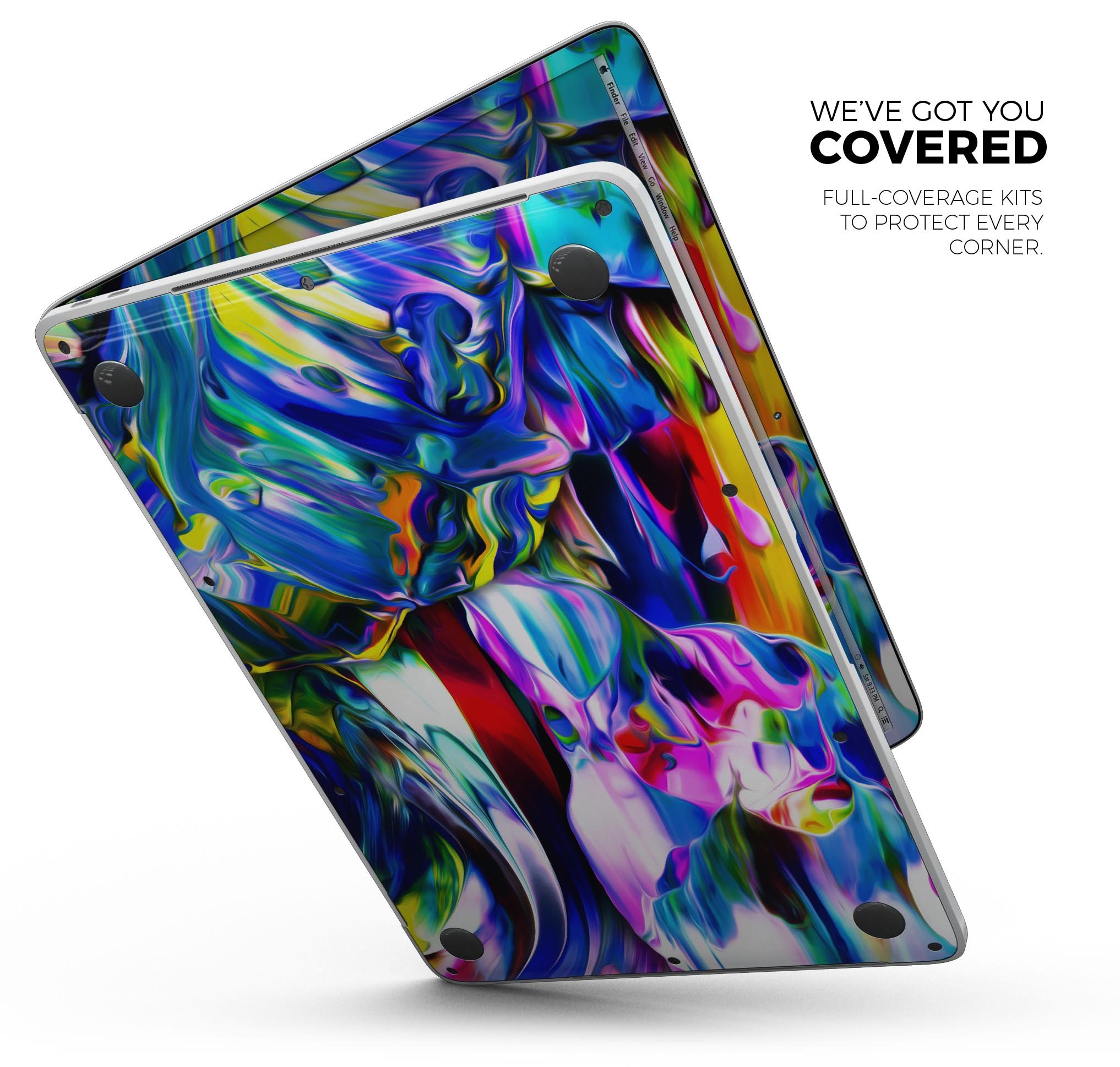 Blurred Abstract Flow V21 skin decal wrap kit for MacBook, showcasing a vibrant abstract design with a smooth finish.