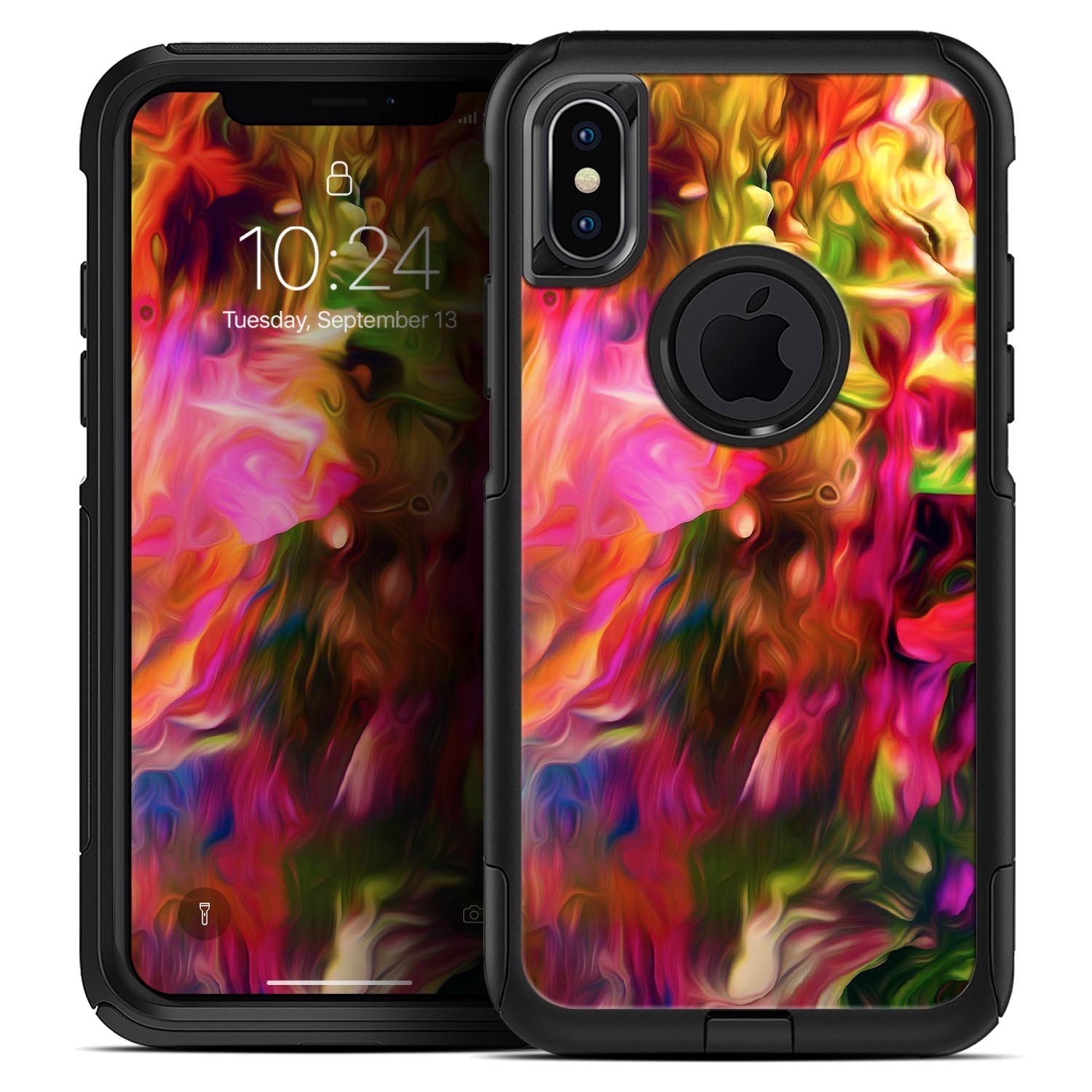 Blurred Abstract Flow V23 Skin Kit designed for iPhone OtterBox cases, showcasing a modern abstract design with vibrant colors.