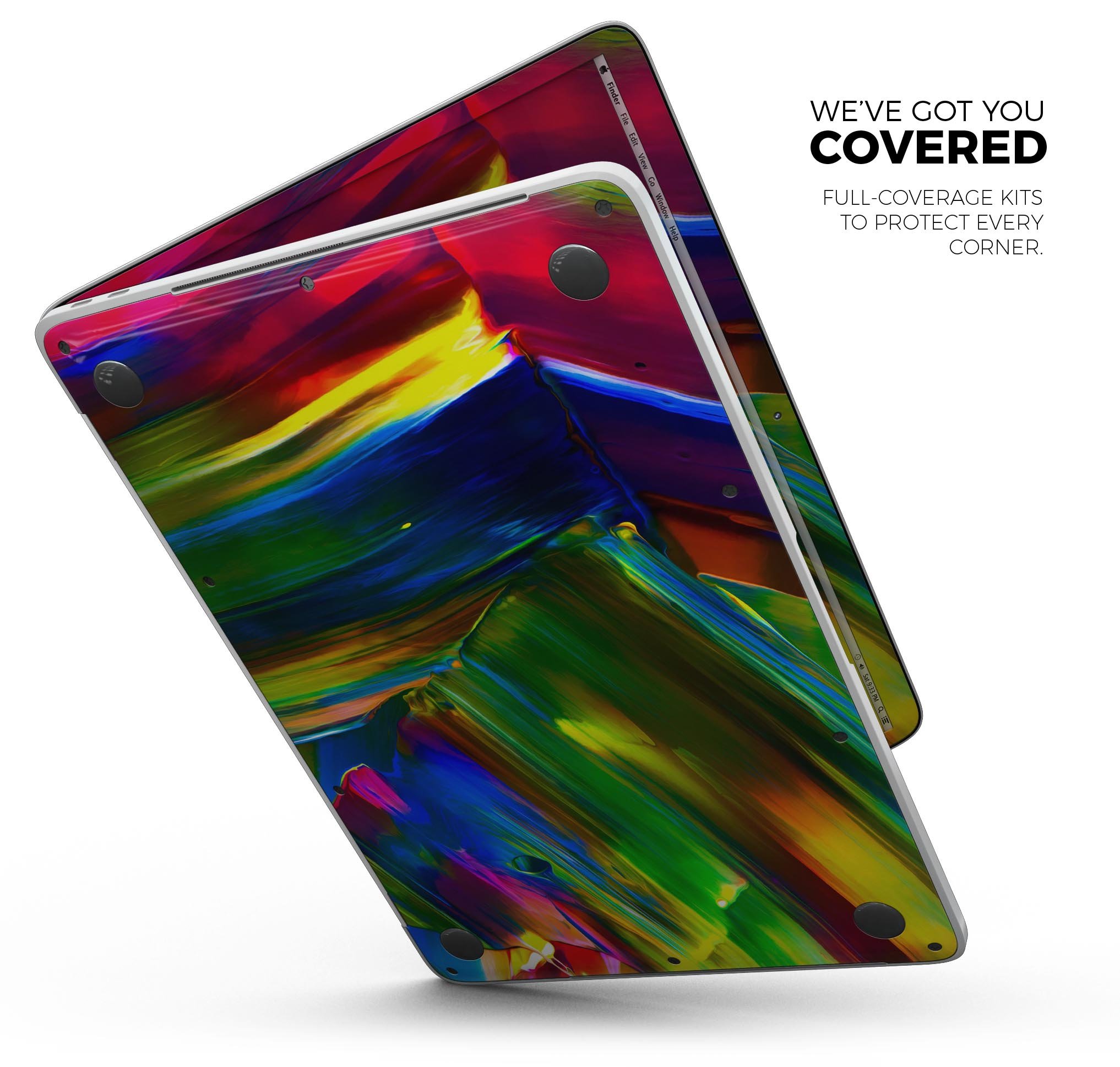 Blurred Abstract Flow V29 skin decal wrap kit for MacBook, showcasing vibrant design and premium vinyl material.