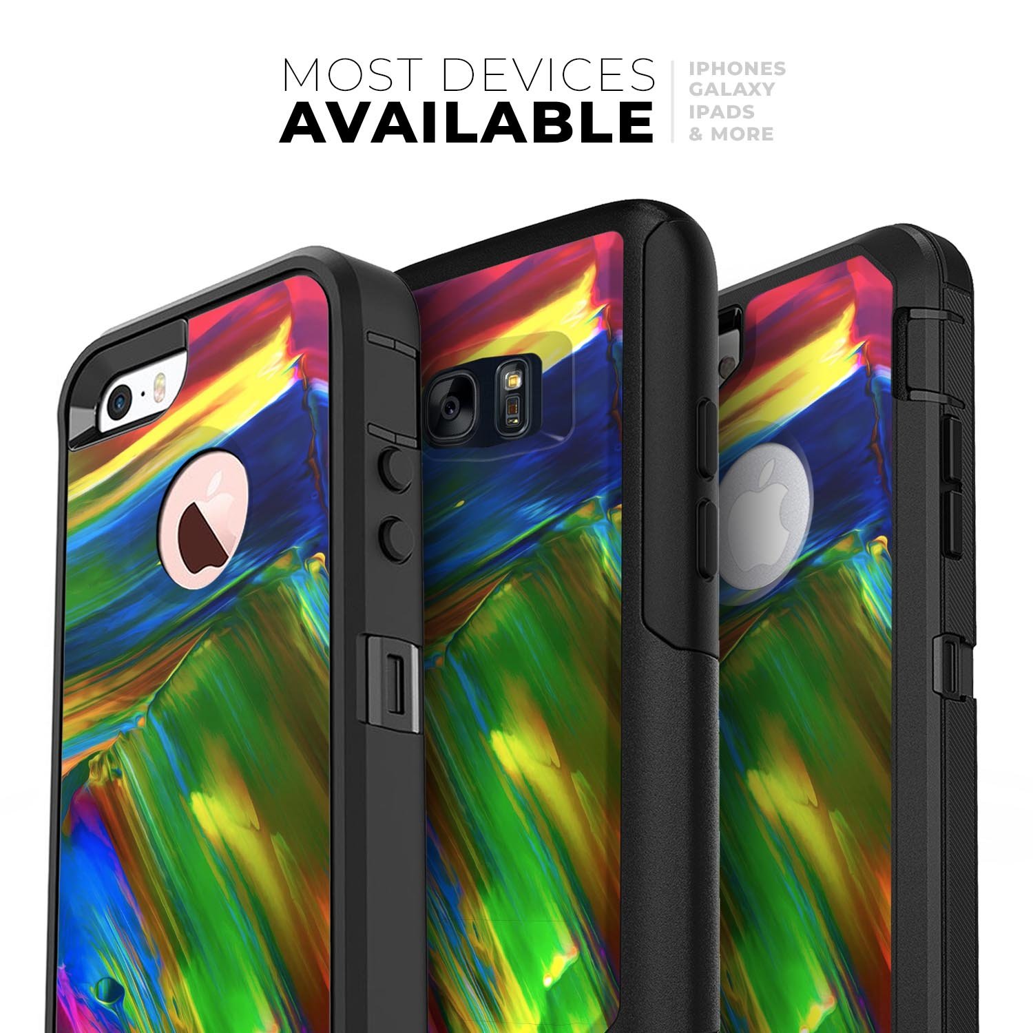 Blurred Abstract Flow V29 Skin Kit for iPhone OtterBox Cases, showcasing a vibrant abstract design with dual-layer protection.