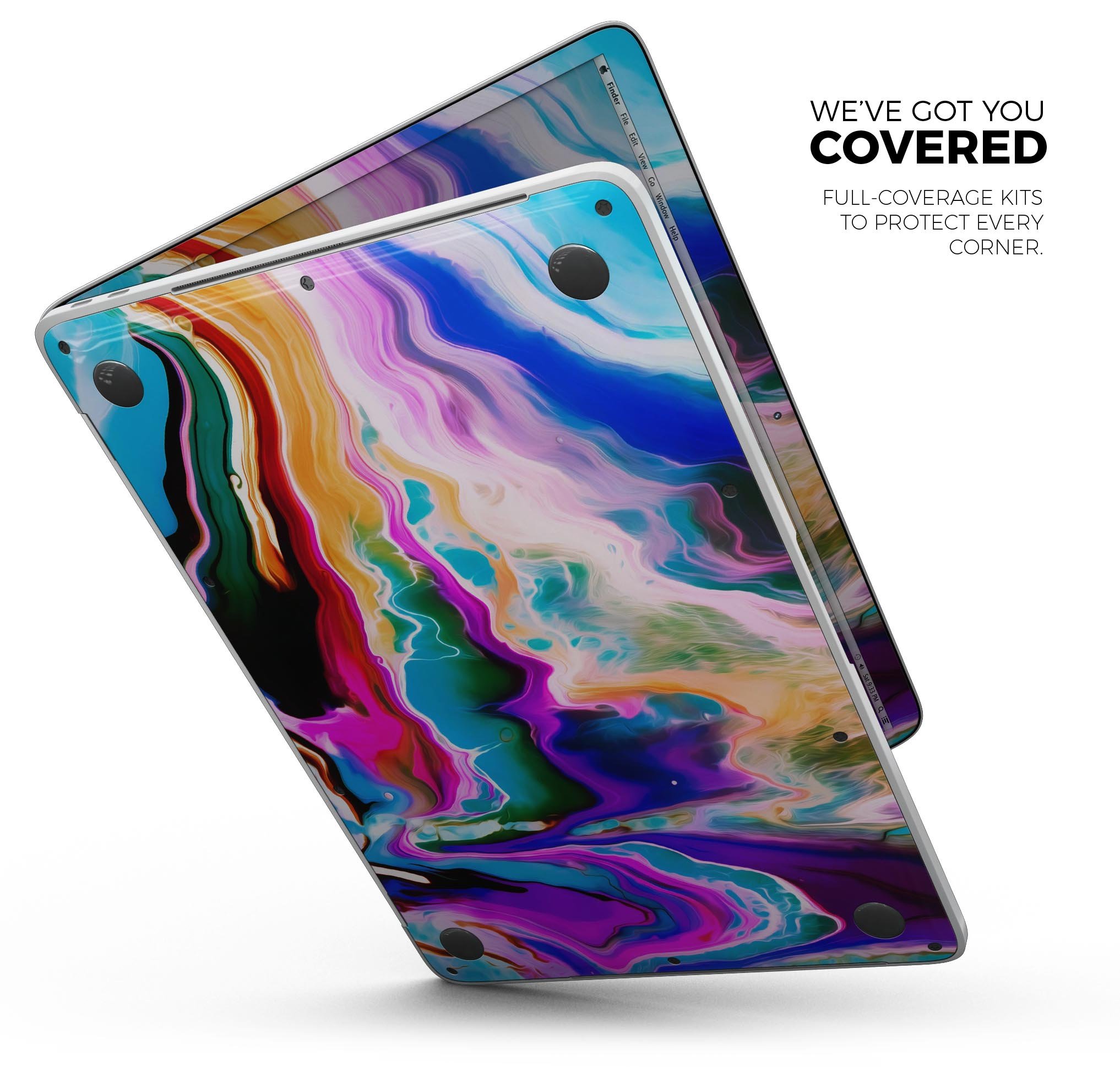 Blurred Abstract Flow V33 skin decal wrap kit for Apple MacBook, showcasing vibrant colors and sleek design.