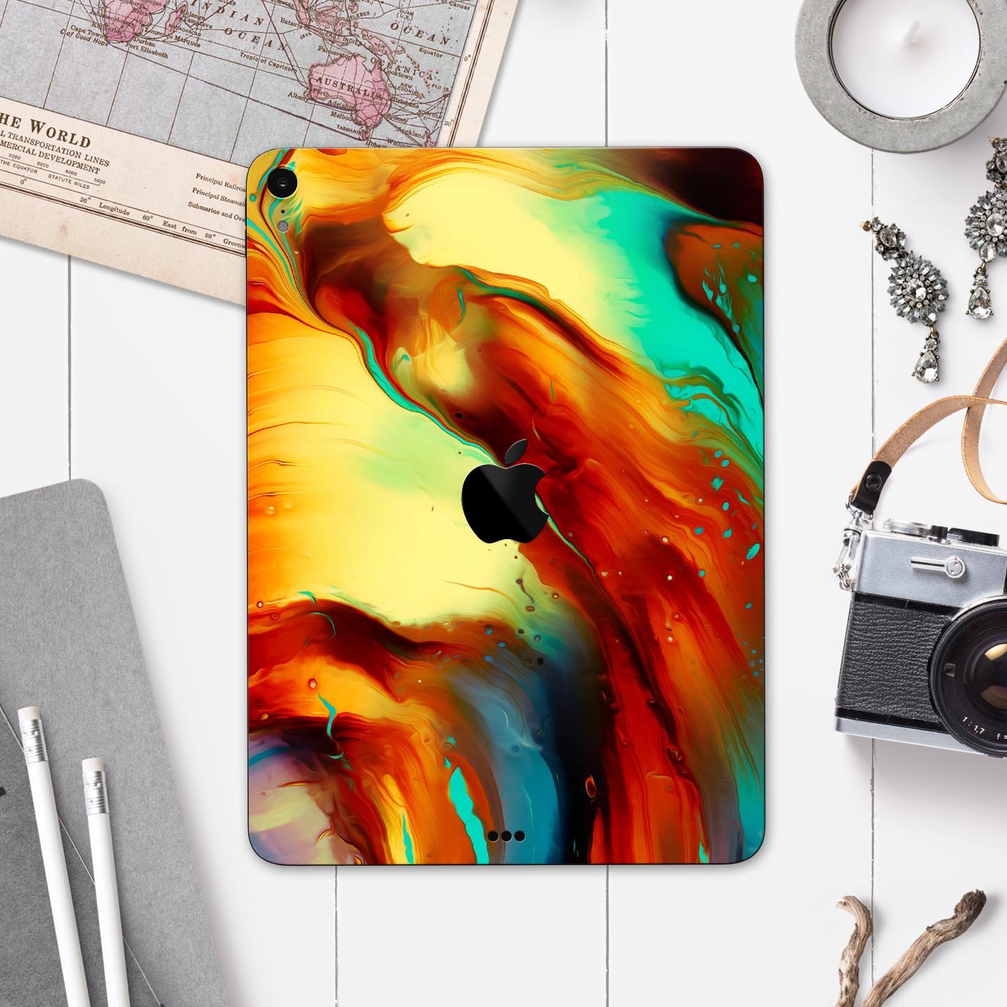 Blurred Abstract Flow V36 skin decal for Apple iPad, showcasing vibrant abstract design and premium 3M material.