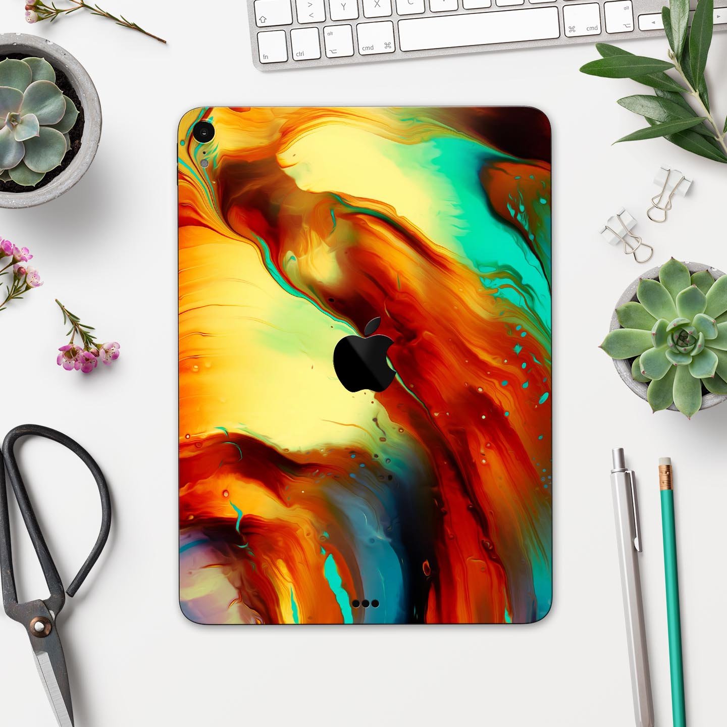 Blurred Abstract Flow V36 skin decal for Apple iPad, showcasing vibrant abstract design and premium 3M material.