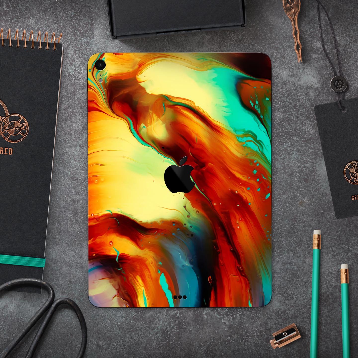 Blurred Abstract Flow V36 skin decal for Apple iPad, showcasing vibrant abstract design and premium 3M material.