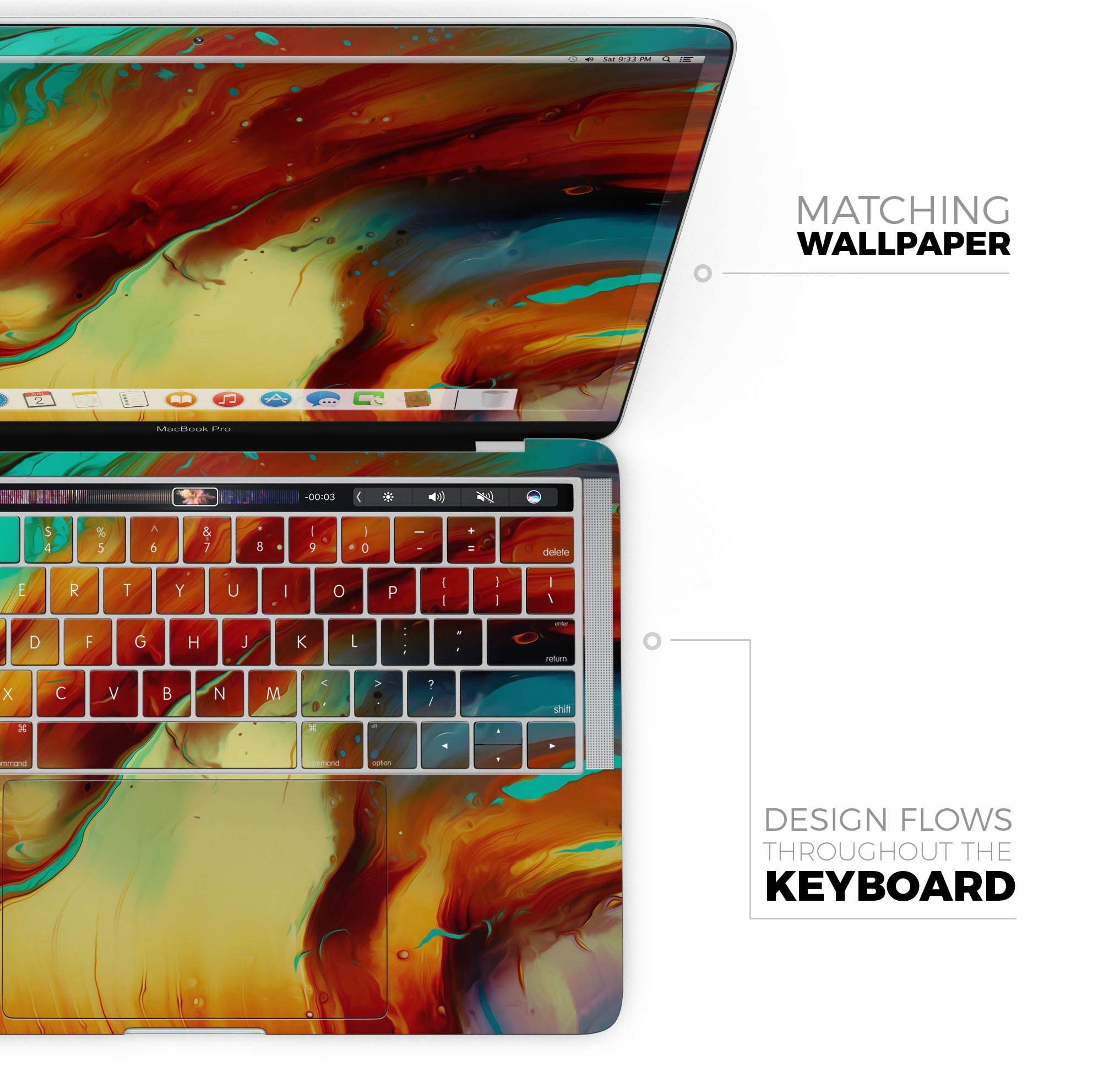 Blurred Abstract Flow V36 skin decal wrap kit for Apple MacBook, showcasing a vibrant abstract design with a smooth finish.