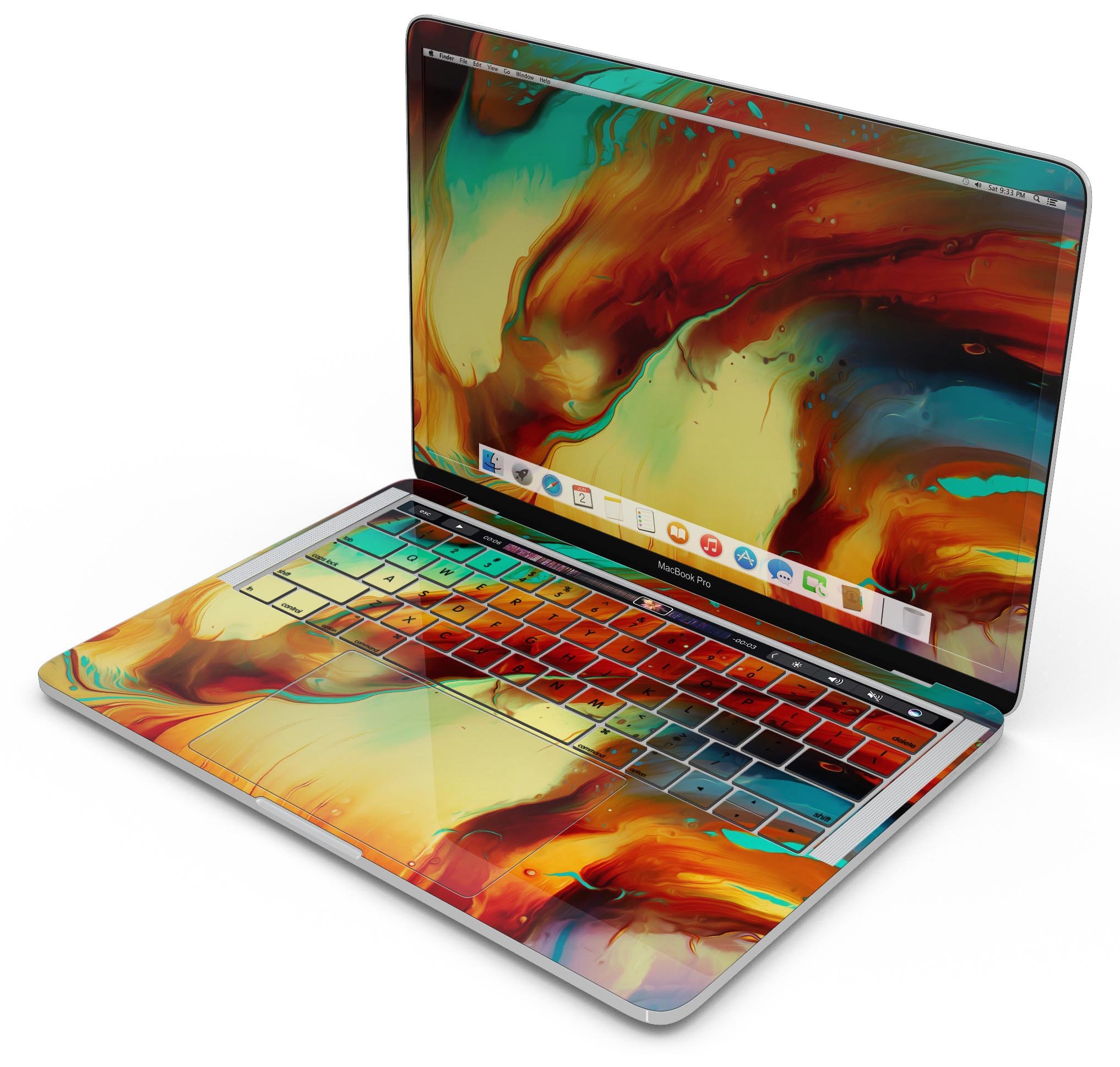 Blurred Abstract Flow V36 skin decal wrap kit for Apple MacBook, showcasing a vibrant abstract design with a smooth finish.