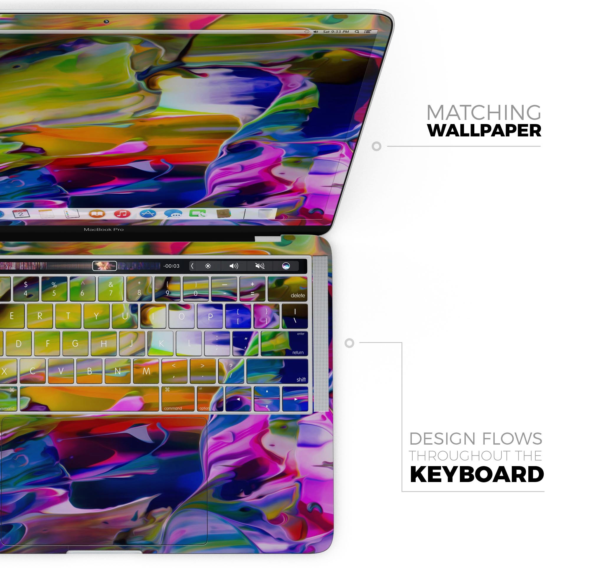 Blurred Abstract Flow V39 skin decal wrap kit for Apple MacBook, showcasing vibrant colors and a sleek design.