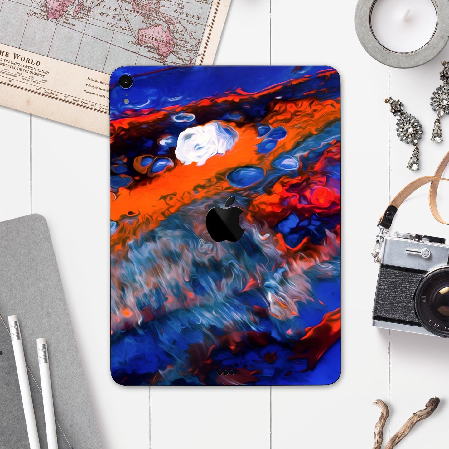 Blurred Abstract Flow V43 full body skin decal for Apple iPad, showcasing vibrant abstract design and premium 3M material.