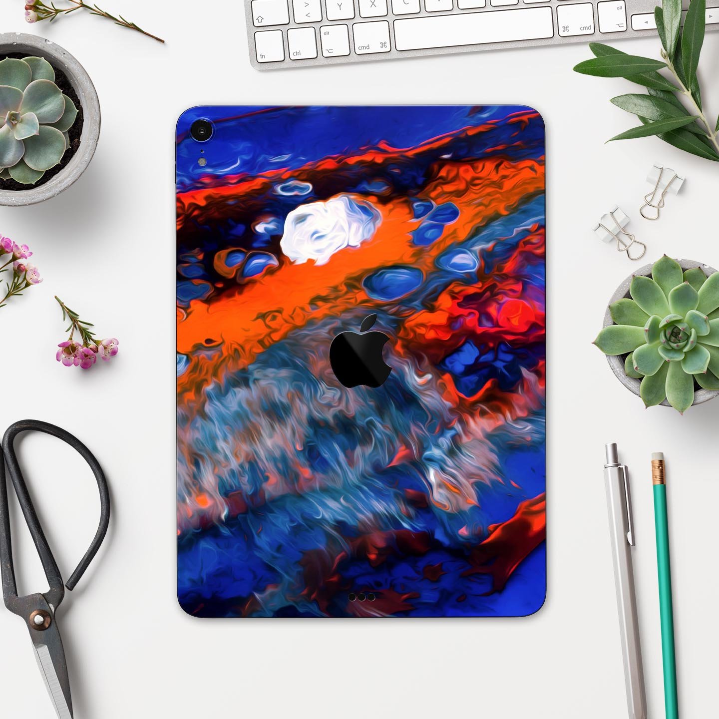 Blurred Abstract Flow V43 full body skin decal for Apple iPad, showcasing vibrant abstract design and premium 3M material.