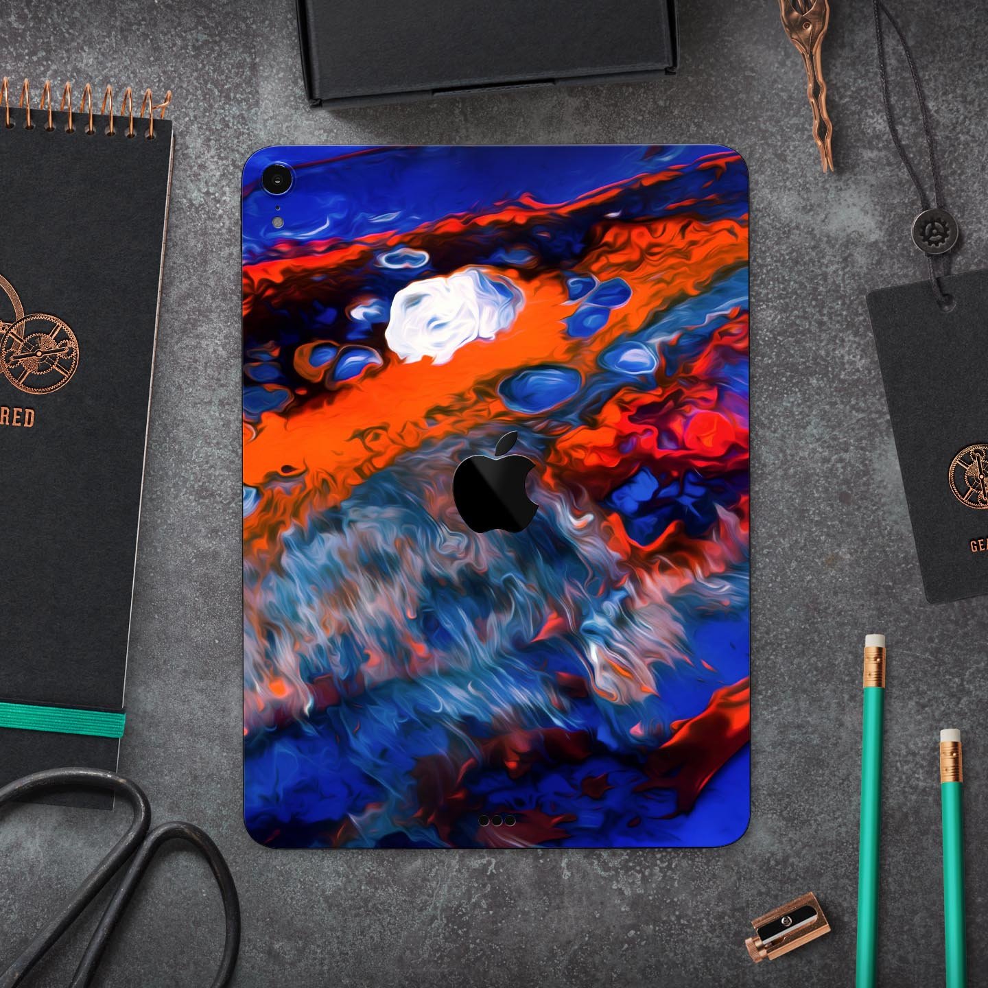 Blurred Abstract Flow V43 full body skin decal for Apple iPad, showcasing vibrant abstract design and premium 3M material.