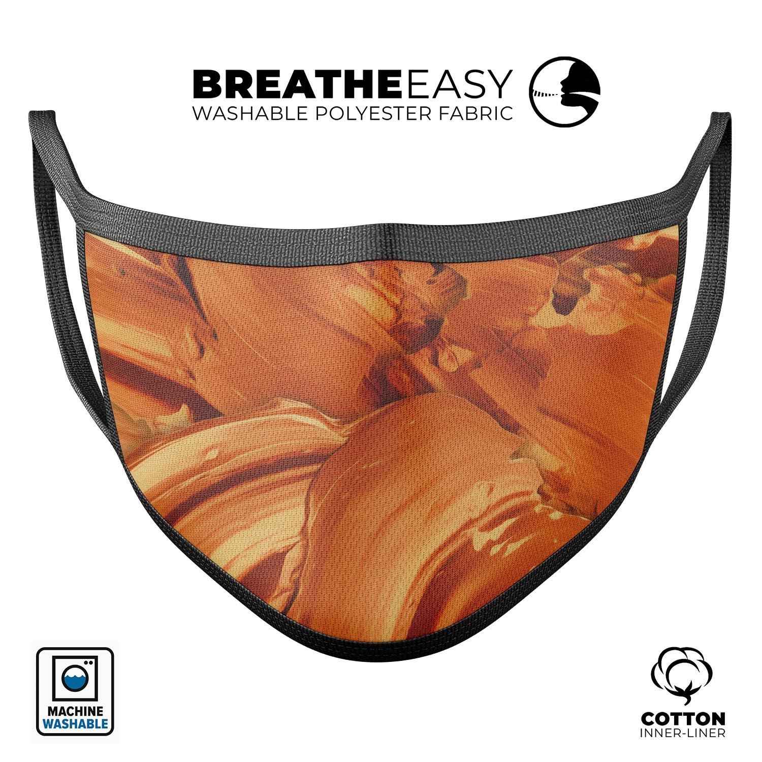 Blurred Abstract Flow V46 mouth cover, featuring a vibrant abstract design, made from soft cotton and memory foam for comfort.