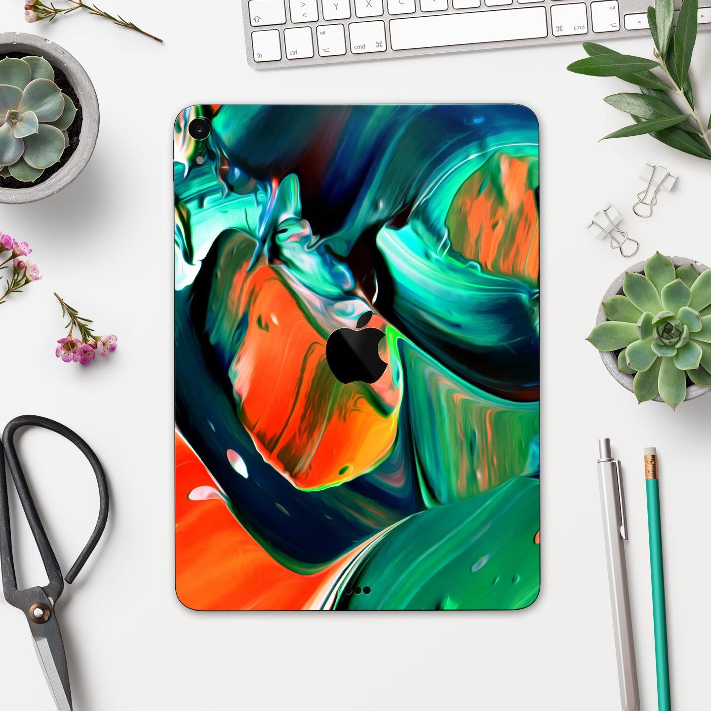 Blurred Abstract Flow V47 skin decal for Apple iPad, showcasing vibrant colors and a sleek design for full-body protection.