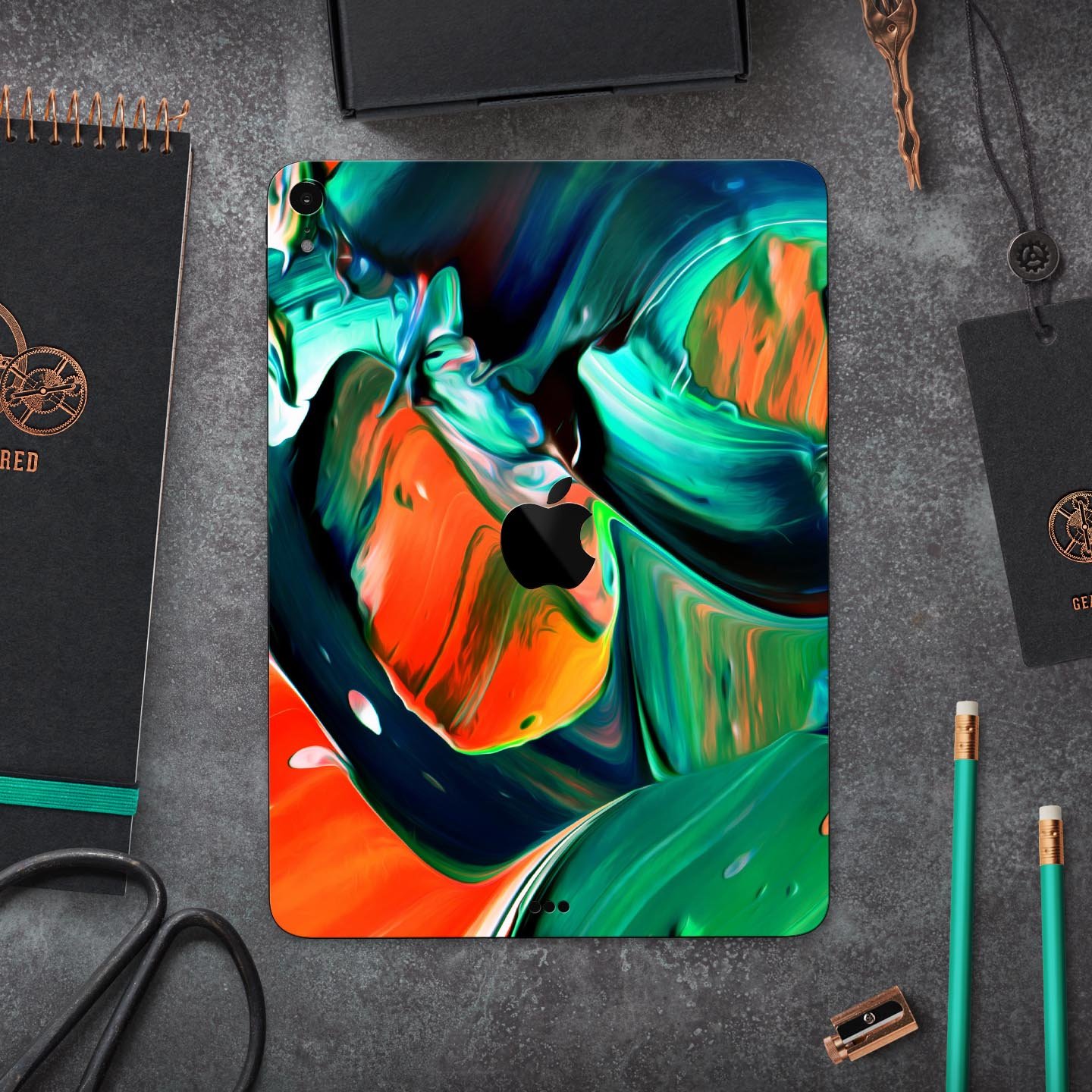 Blurred Abstract Flow V47 skin decal for Apple iPad, showcasing vibrant colors and a sleek design for full-body protection.