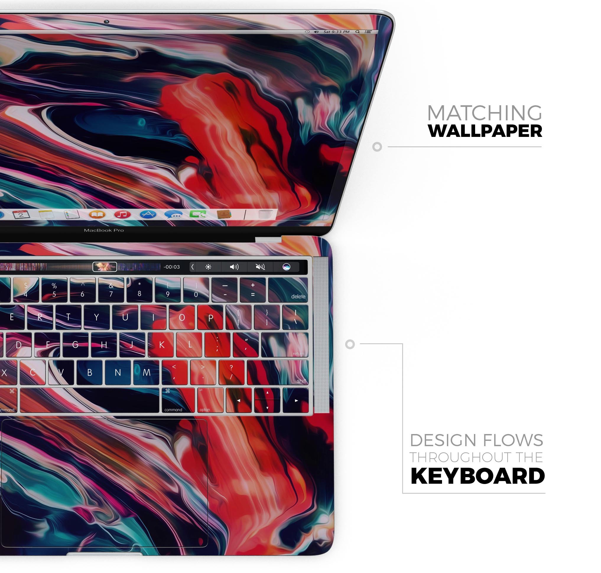 Blurred Abstract Flow V55 skin decal wrap kit for Apple MacBook, showcasing vibrant abstract design and premium vinyl material.