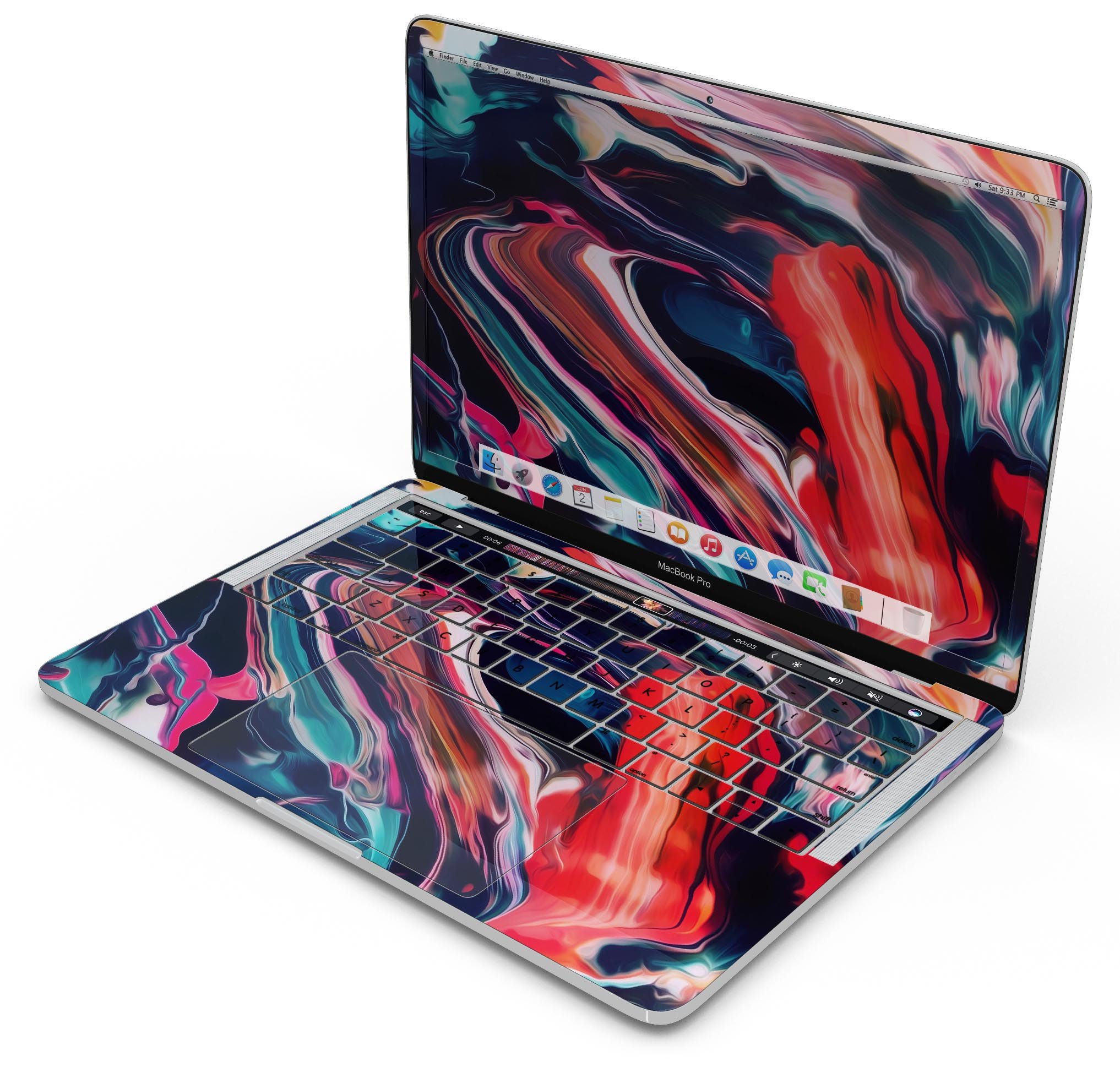 Blurred Abstract Flow V55 skin decal wrap kit for Apple MacBook, showcasing vibrant abstract design and premium vinyl material.
