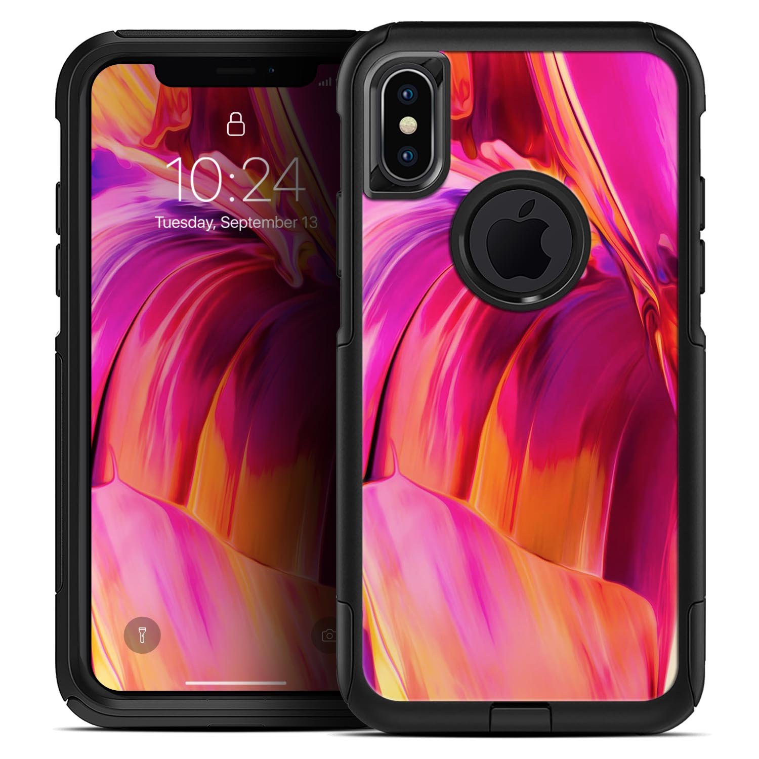 Blurred Abstract Flow V50 Skin Kit designed for iPhone OtterBox cases, showcasing vibrant abstract patterns and a sleek design.