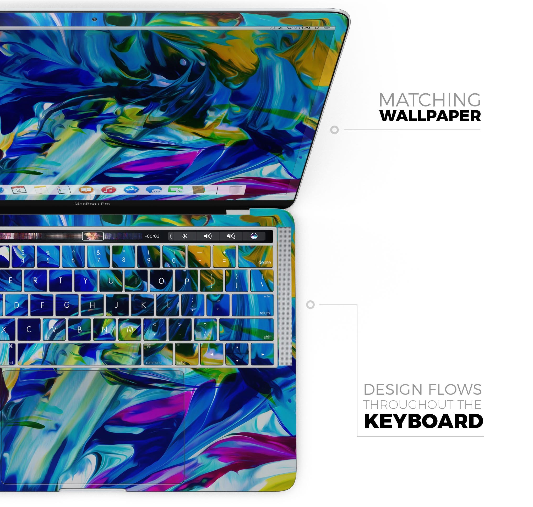 Blurred Abstract Flow V53 skin decal wrap kit for Apple MacBook, showcasing vibrant design and premium vinyl material.