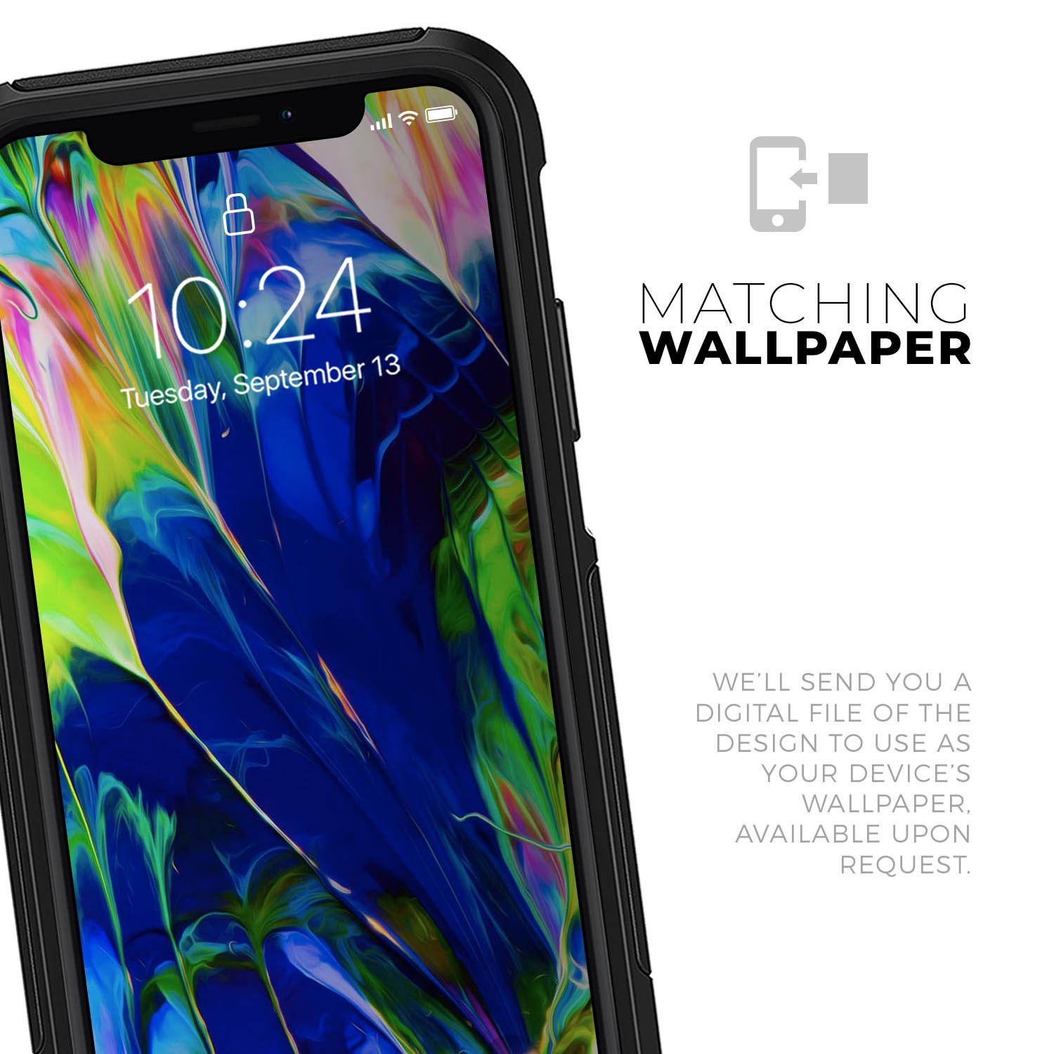 Blurred Abstract Flow V6 Skin Kit designed for iPhone OtterBox cases, showcasing vibrant abstract patterns and a sleek finish.