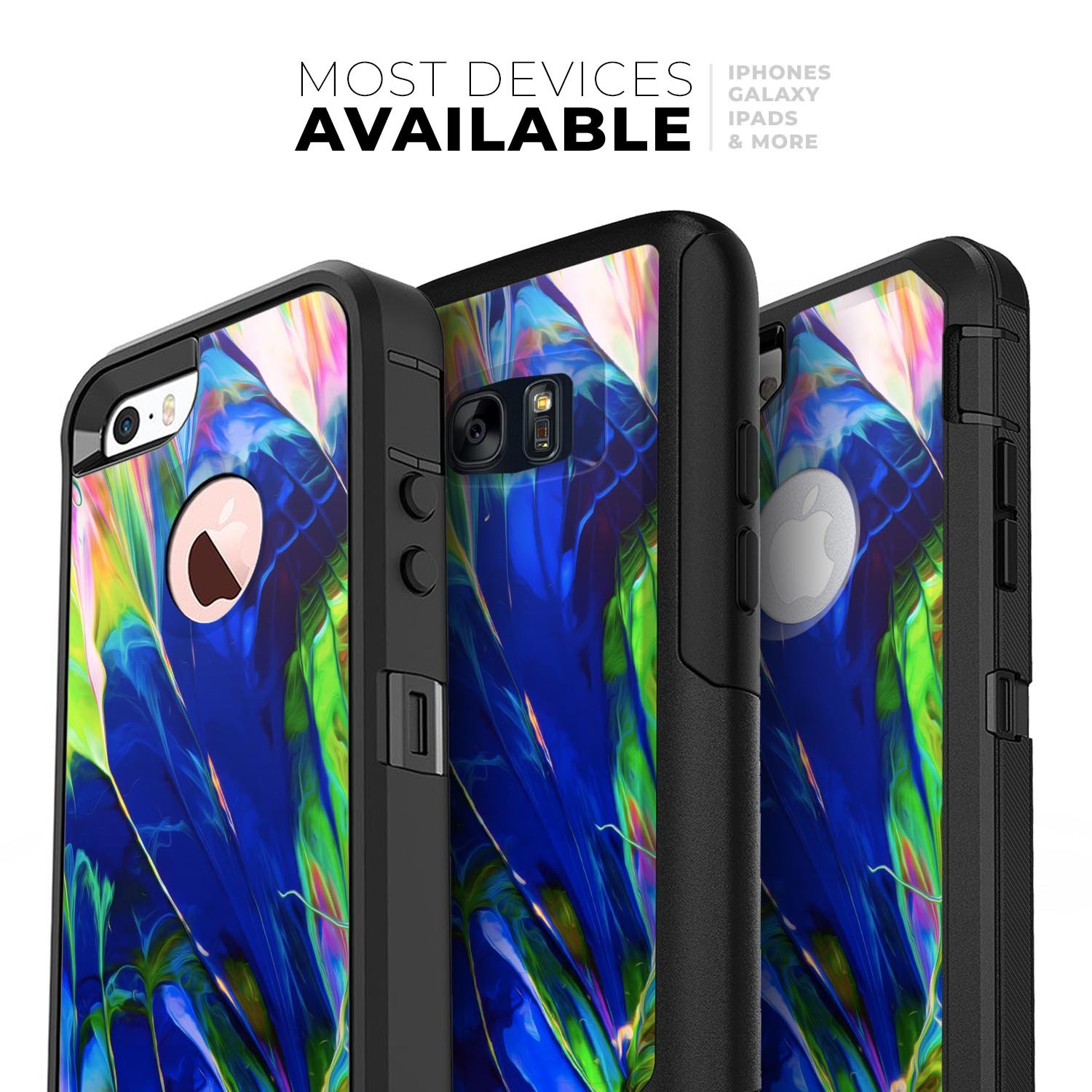 Blurred Abstract Flow V6 Skin Kit designed for iPhone OtterBox cases, showcasing vibrant abstract patterns and a sleek finish.