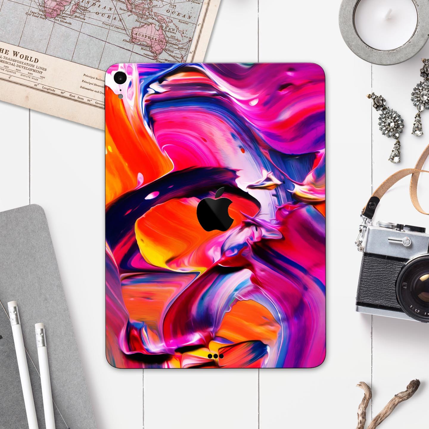 Blurred Abstract Flow V9 skin decal for Apple iPad Pro, showcasing a vibrant abstract design with a smooth finish.