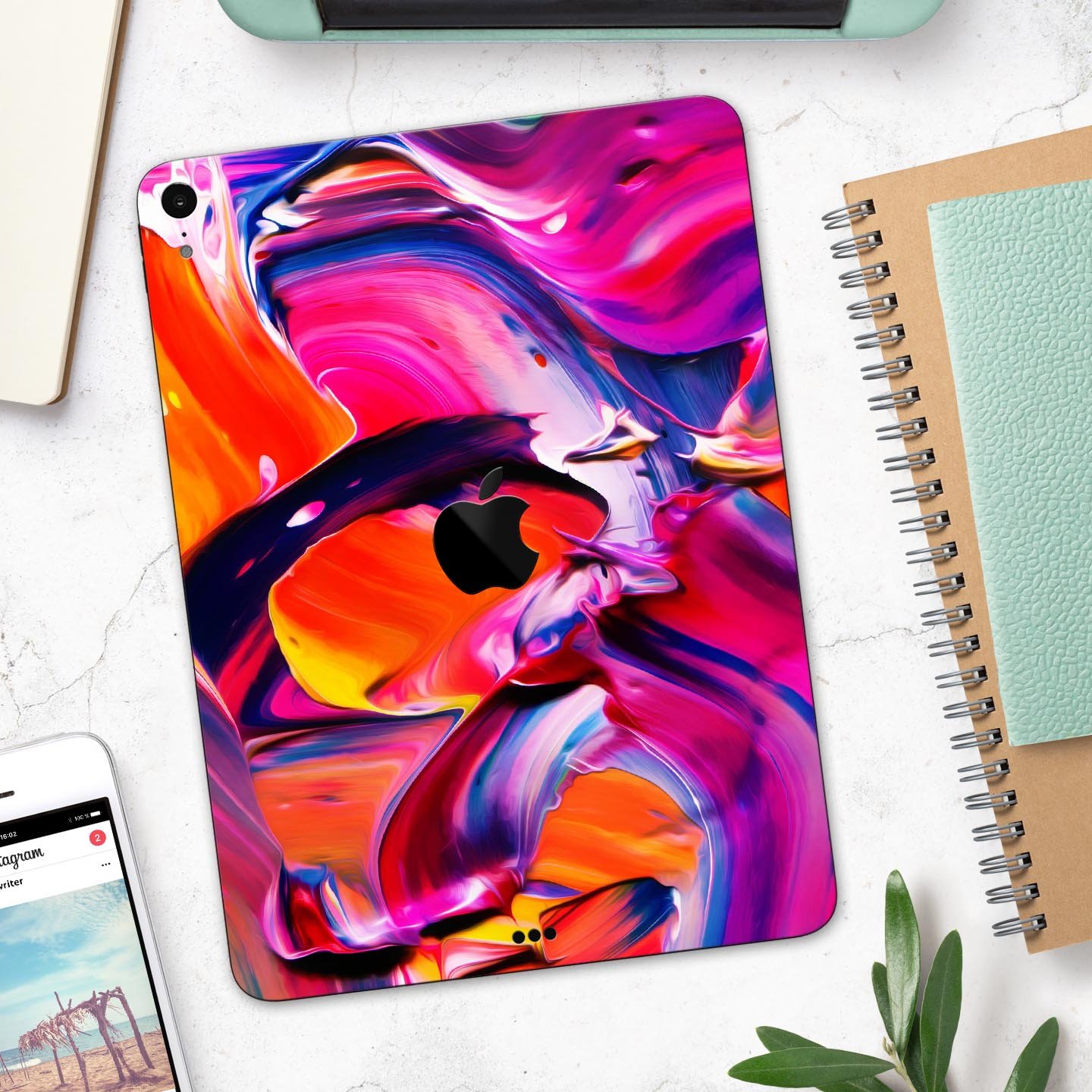 Blurred Abstract Flow V9 skin decal for Apple iPad Pro, showcasing a vibrant abstract design with a smooth finish.