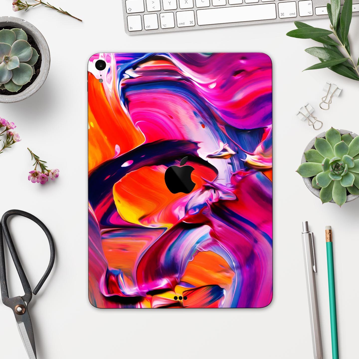 Blurred Abstract Flow V9 skin decal for Apple iPad Pro, showcasing a vibrant abstract design with a smooth finish.