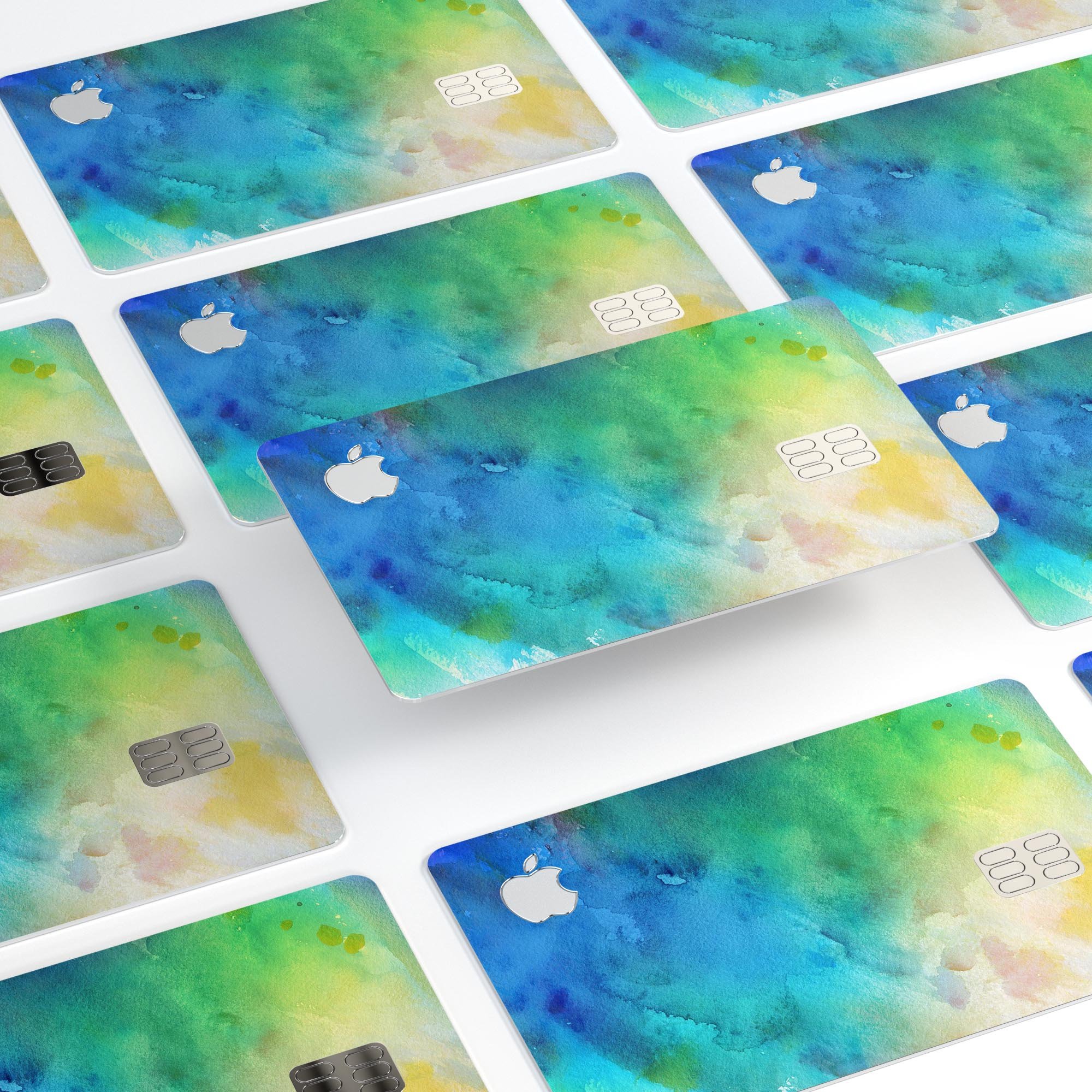 Blushed 493 Absorbed Watercolor Texture decal applied on an Apple Card, showcasing its vibrant design and premium finish.