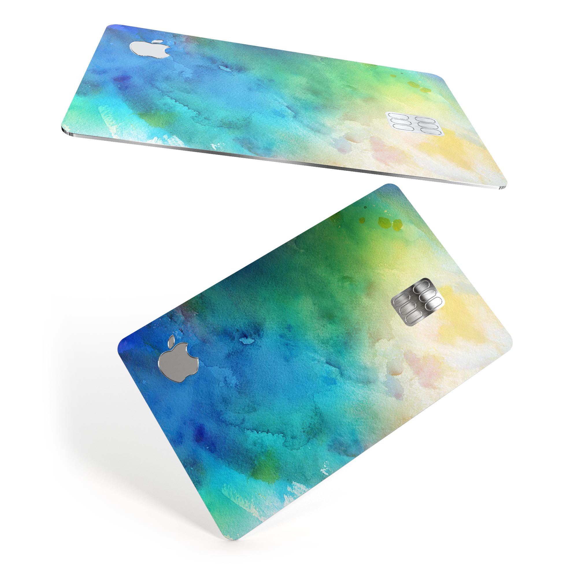 Blushed 493 Absorbed Watercolor Texture decal applied on an Apple Card, showcasing its vibrant design and premium finish.