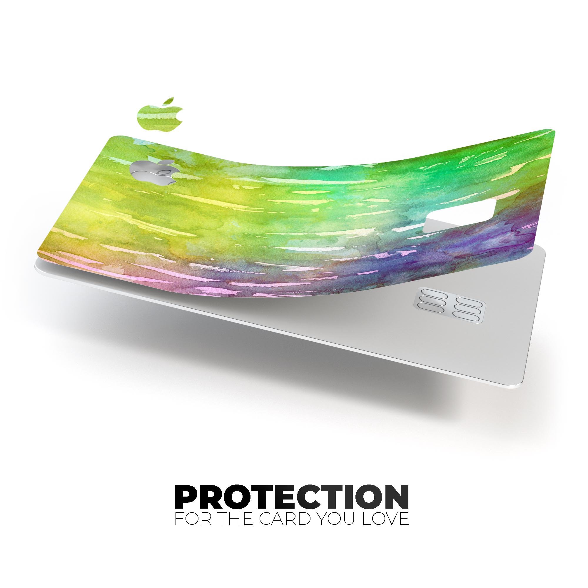 Blushed 754 Absorbed Watercolor Texture decal applied on an Apple Card, showcasing vibrant colors and a protective finish.