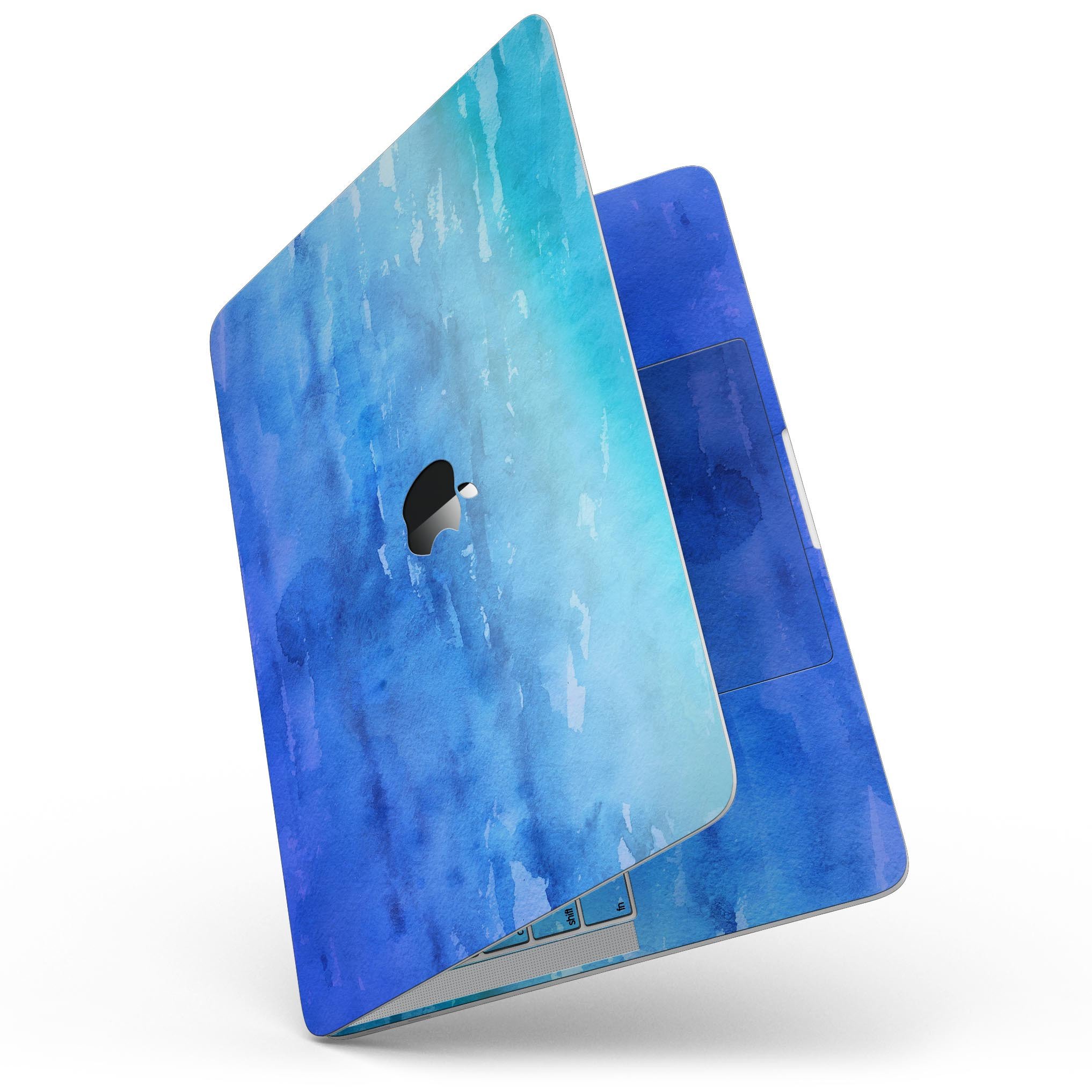 Blushed Blue Watercolor Texture skin for 13" MacBook Pro without Touch Bar, showcasing vibrant colors and premium vinyl material.