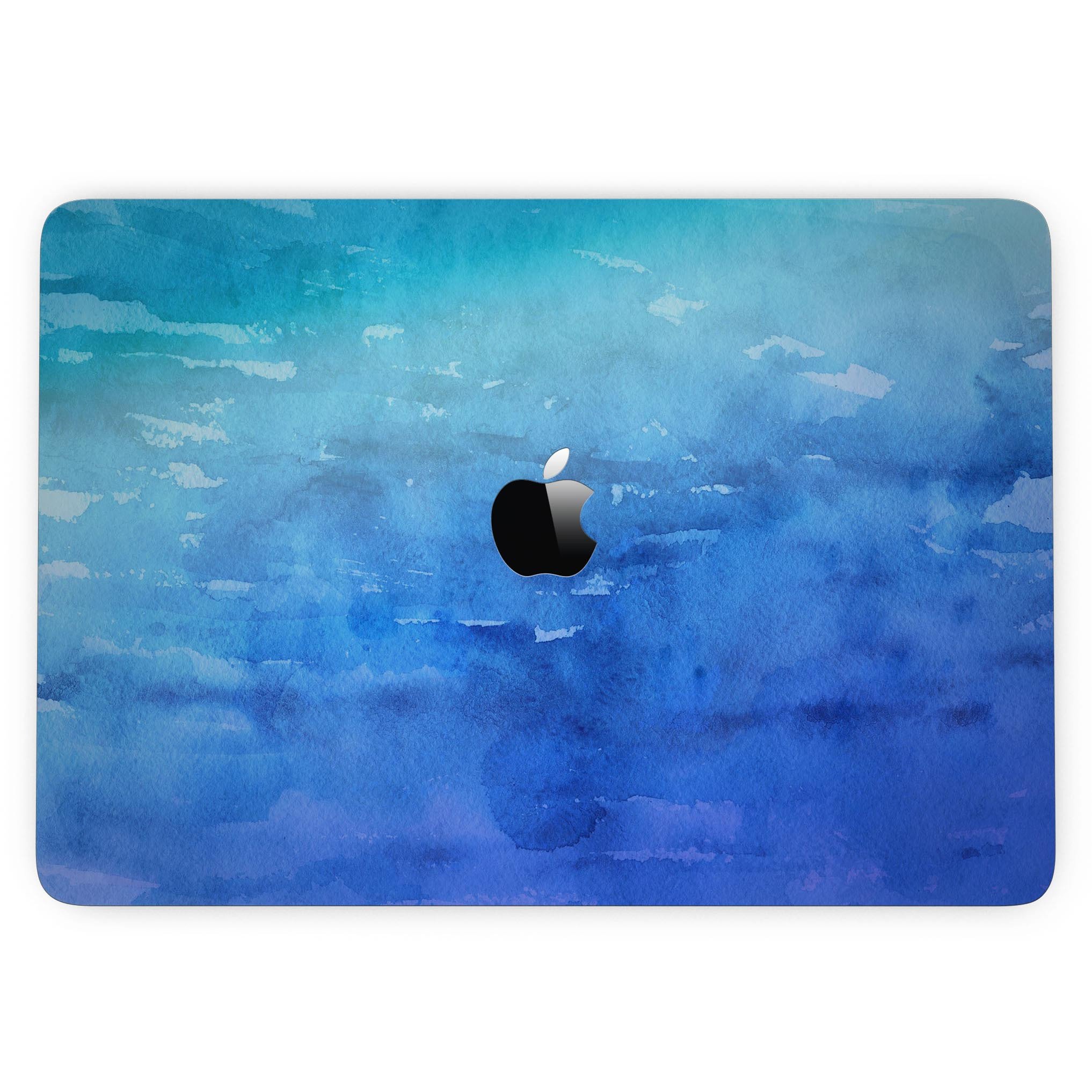 Blushed Blue Watercolor Texture skin for 13" MacBook Pro without Touch Bar, showcasing vibrant colors and premium vinyl material.