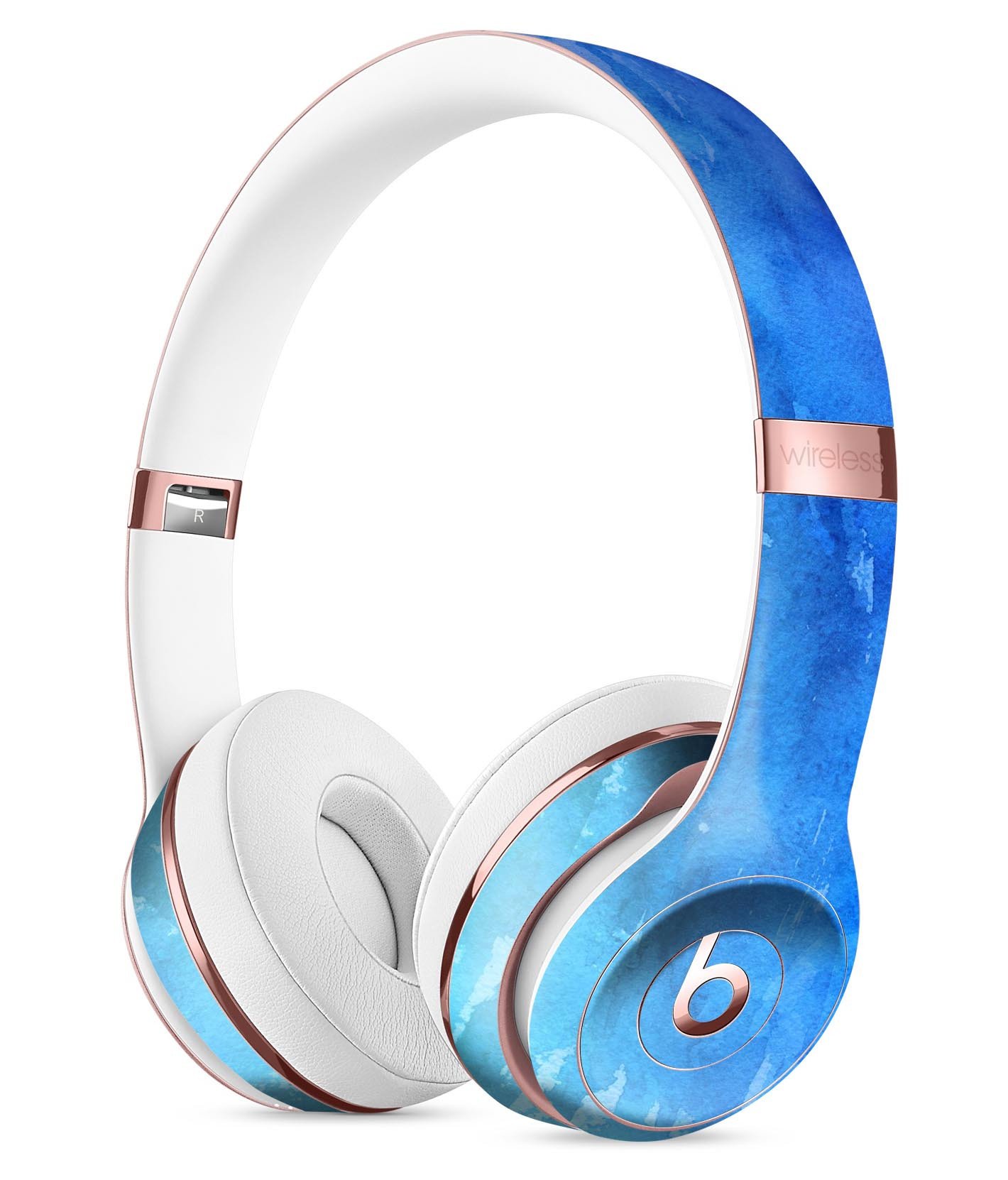 Blushed Blue 44 Absorbed Watercolor Texture Skin Kit for Beats by Dre Solo 3 Wireless Headphones, showcasing vibrant colors and unique design.