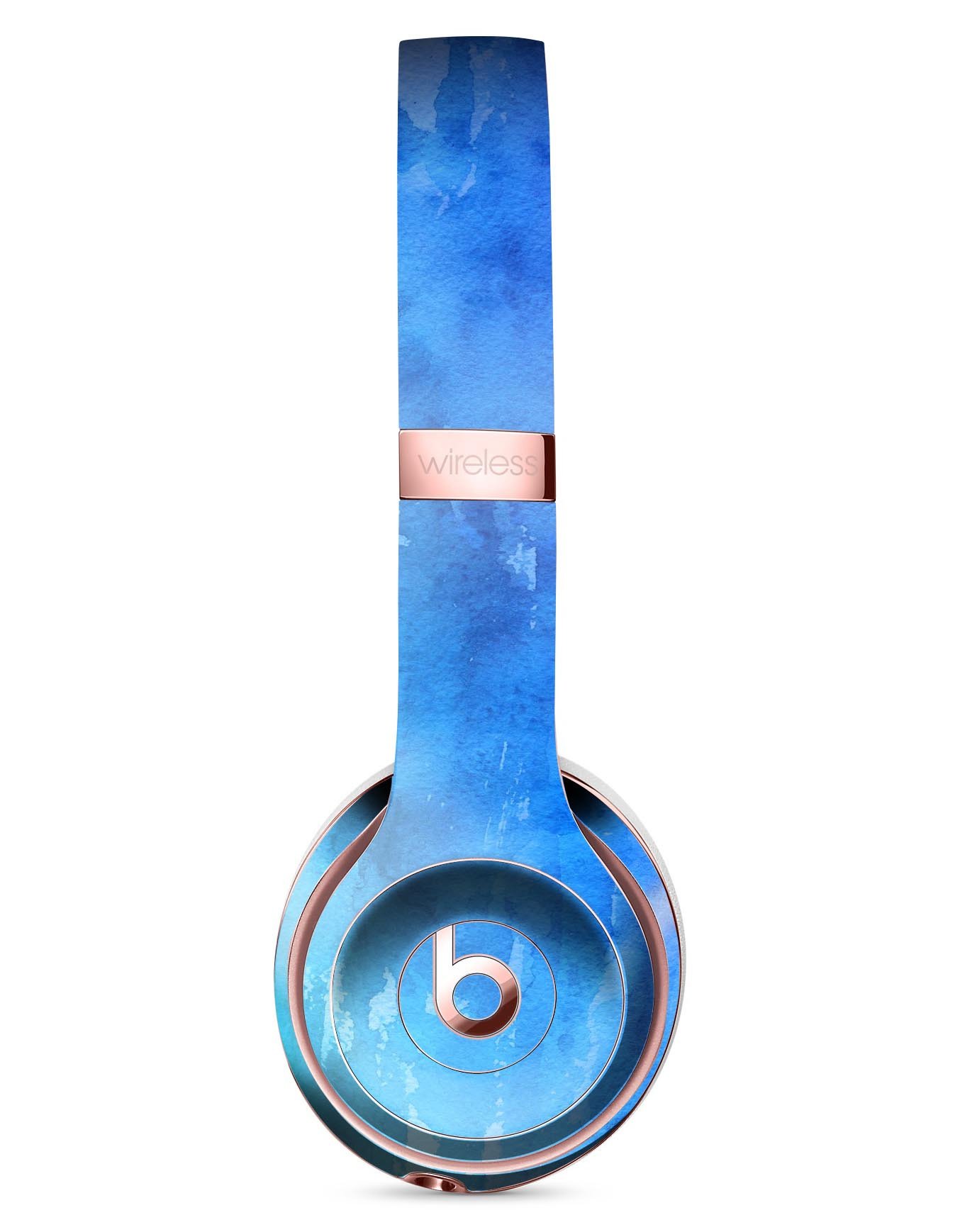 Blushed Blue 44 Absorbed Watercolor Texture Skin Kit for Beats by Dre Solo 3 Wireless Headphones, showcasing vibrant colors and unique design.
