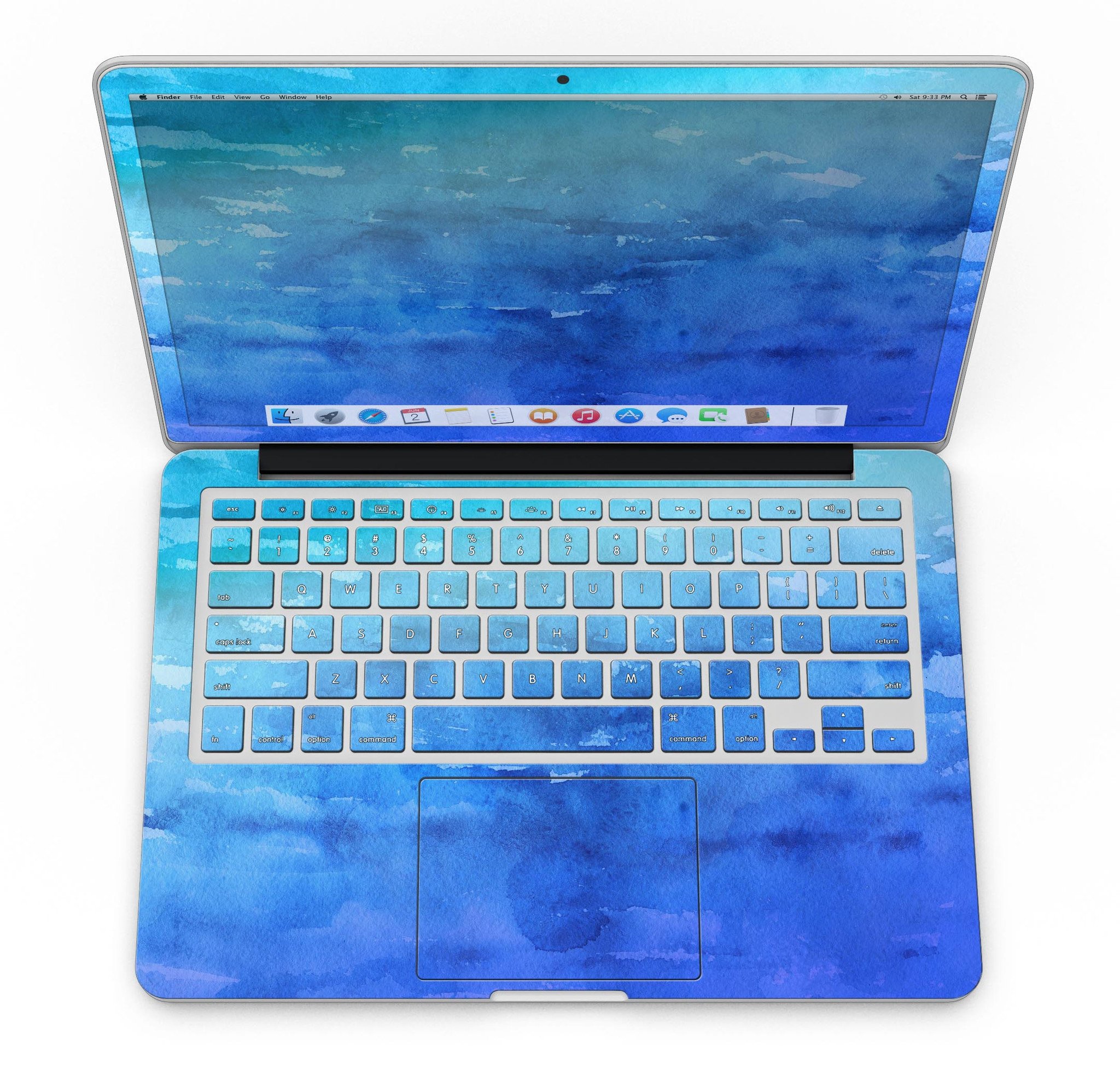 Blushed Blue 44 Absorbed Watercolor Texture skin for MacBook Pro with Retina Display, showcasing vibrant colors and a sleek design.
