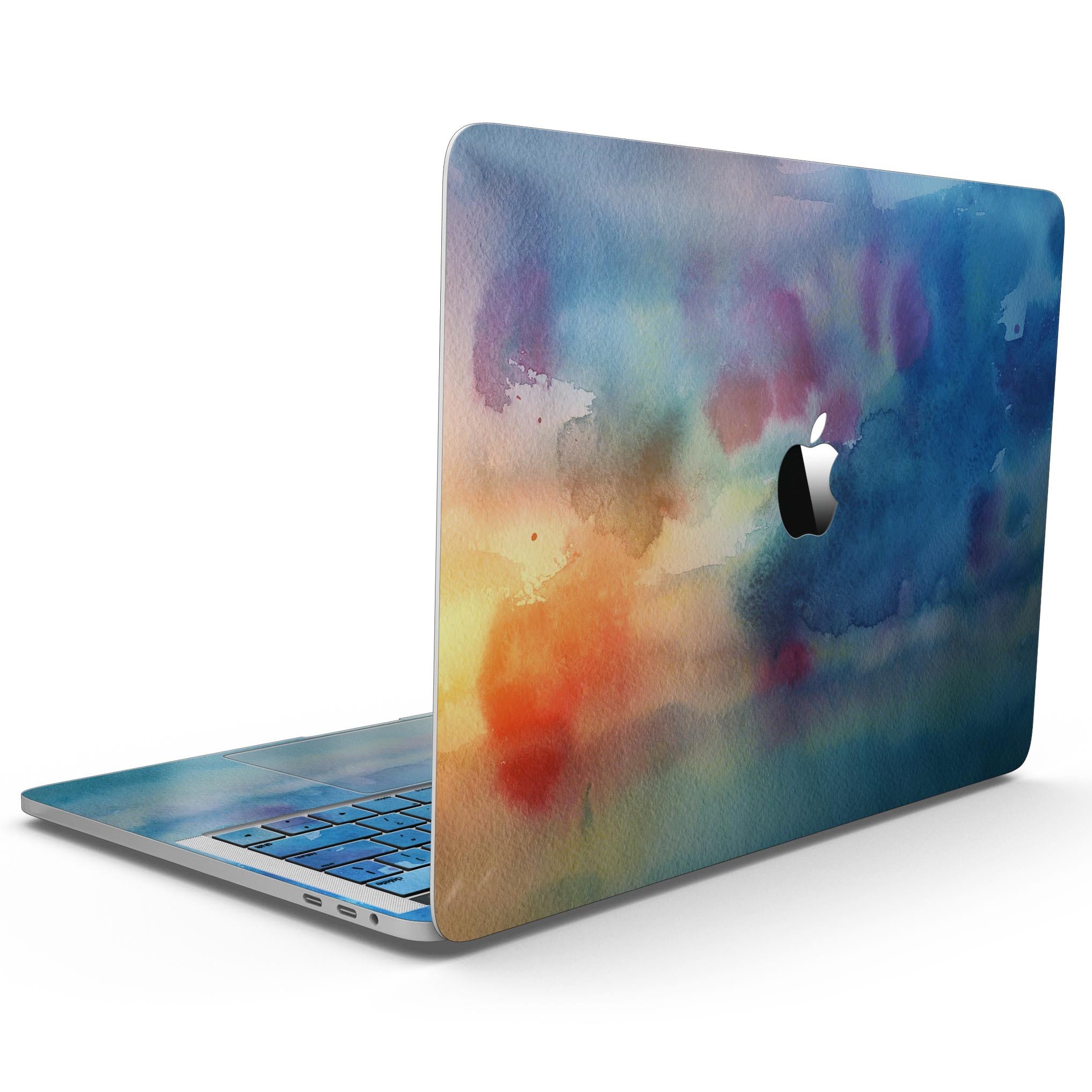 Blushed Blue 42 Absorbed Watercolor Texture skin for MacBook Pro with Touch Bar, showcasing vibrant colors and a stylish design.