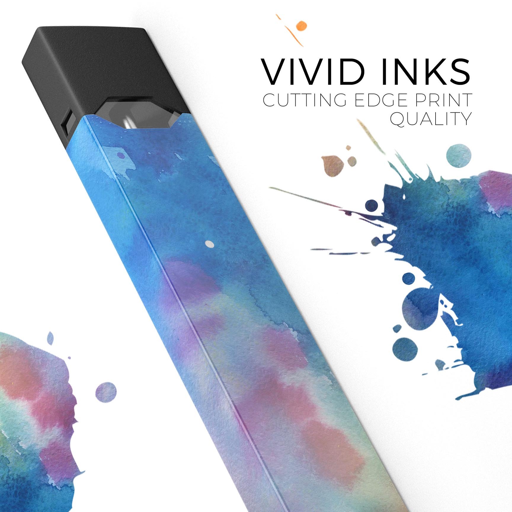 Blushed Blue 42 Absorbed Watercolor Texture decal for JUUL vaping device, showcasing vibrant colors and a protective design.