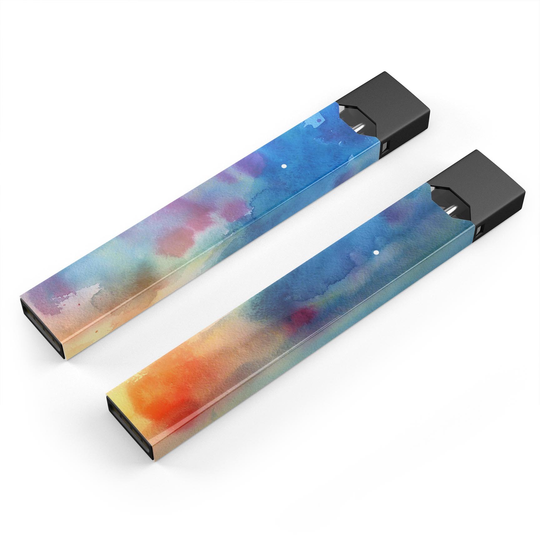 Blushed Blue 42 Absorbed Watercolor Texture decal for JUUL vaping device, showcasing vibrant colors and a protective design.