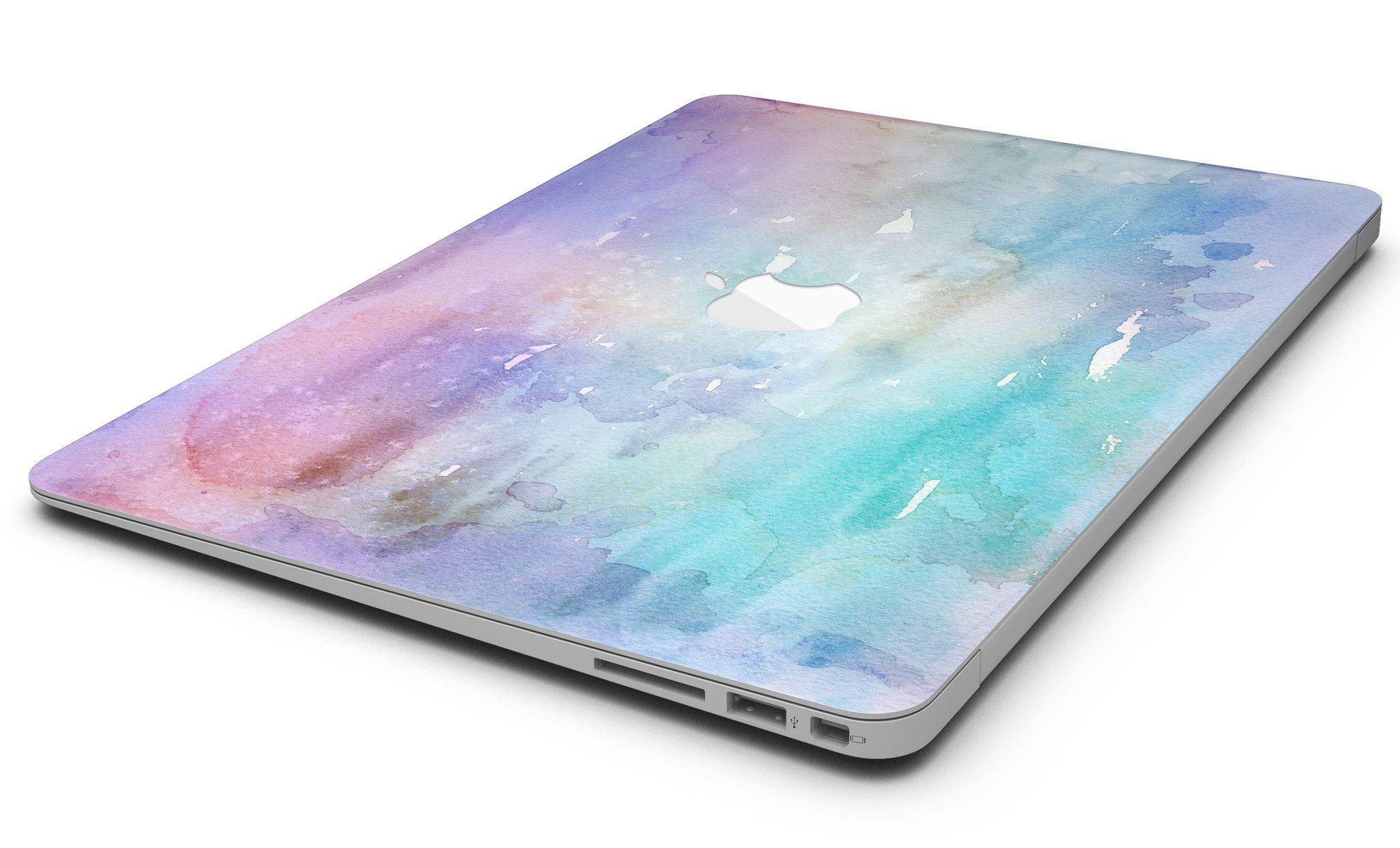 Blushed Blue to Mint 42 Watercolor Texture skin for MacBook Air, showcasing a vibrant and stylish design that protects the device.
