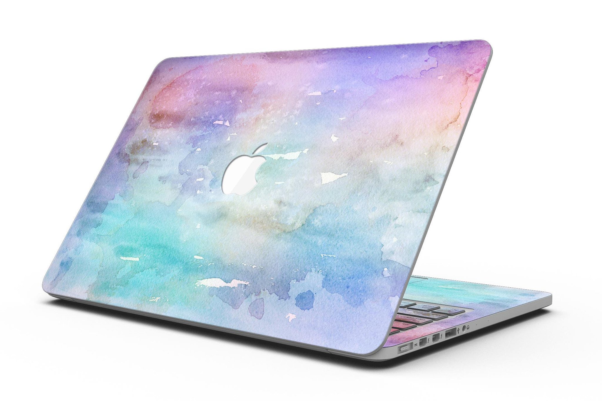 Blushed Blue to Mint 42 Watercolor Texture skin for MacBook Pro, showcasing vibrant colors and a stylish design.