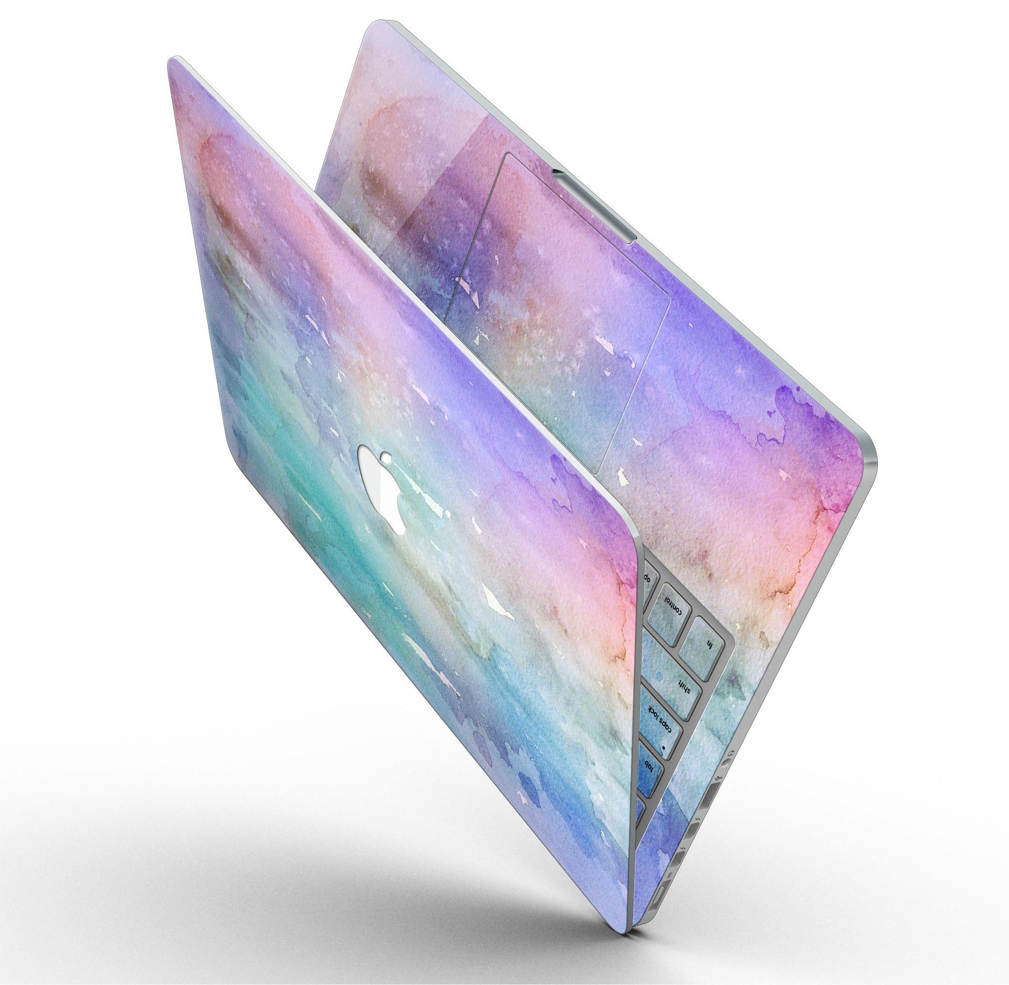 Blushed Blue to Mint 42 Watercolor Texture skin for MacBook Pro, showcasing vibrant colors and a stylish design.