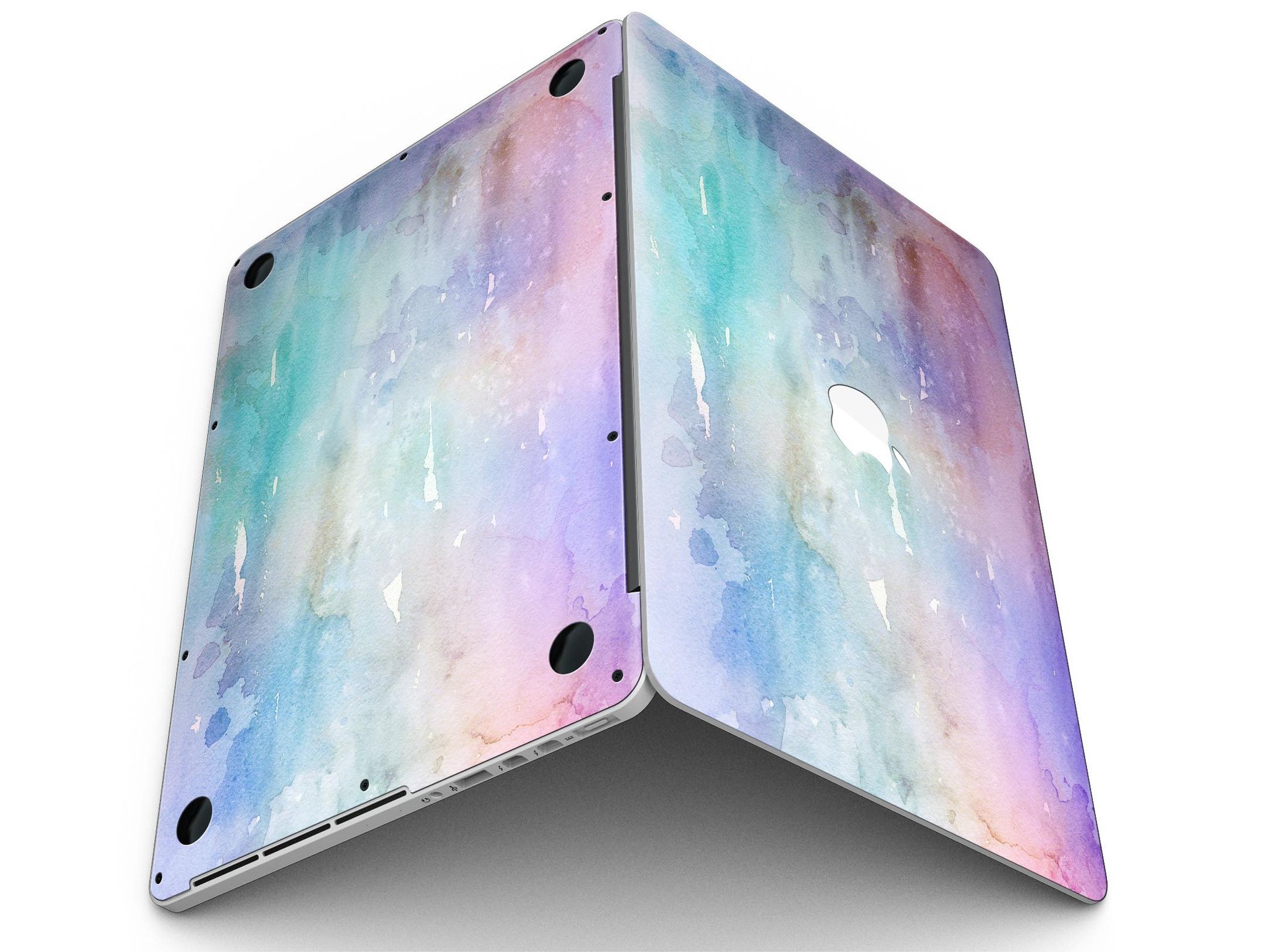 Blushed Blue to Mint 42 Watercolor Texture skin for MacBook Pro, showcasing vibrant colors and a stylish design.